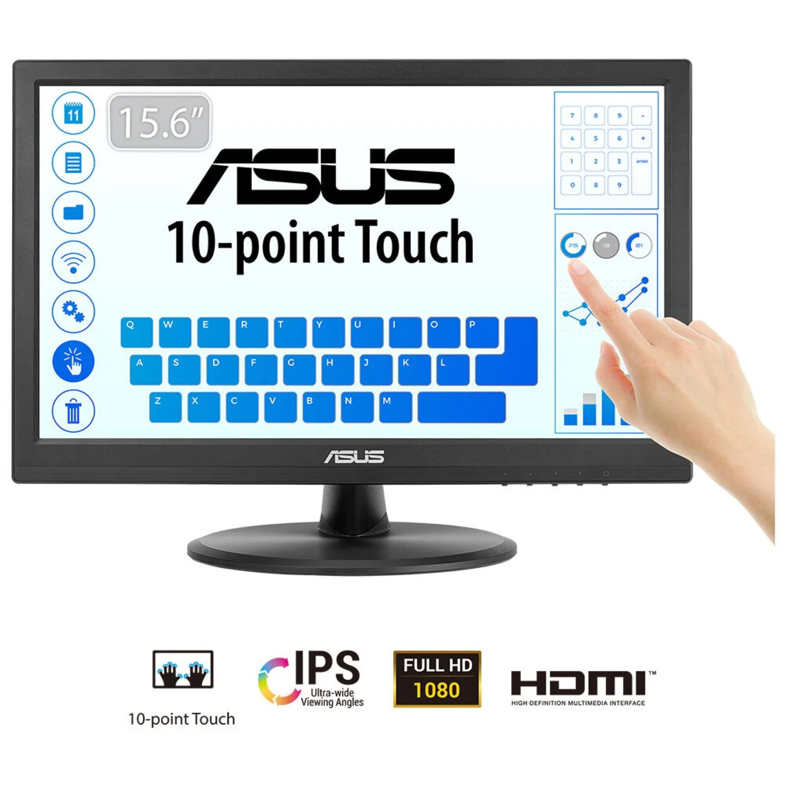 ASUS Touch VT169HE Computerbildschirm 39,6 cm (15.6") 1920 x 1080 Pixel Full HD LED Touchscreen Tisch Schwarz – Bild 1