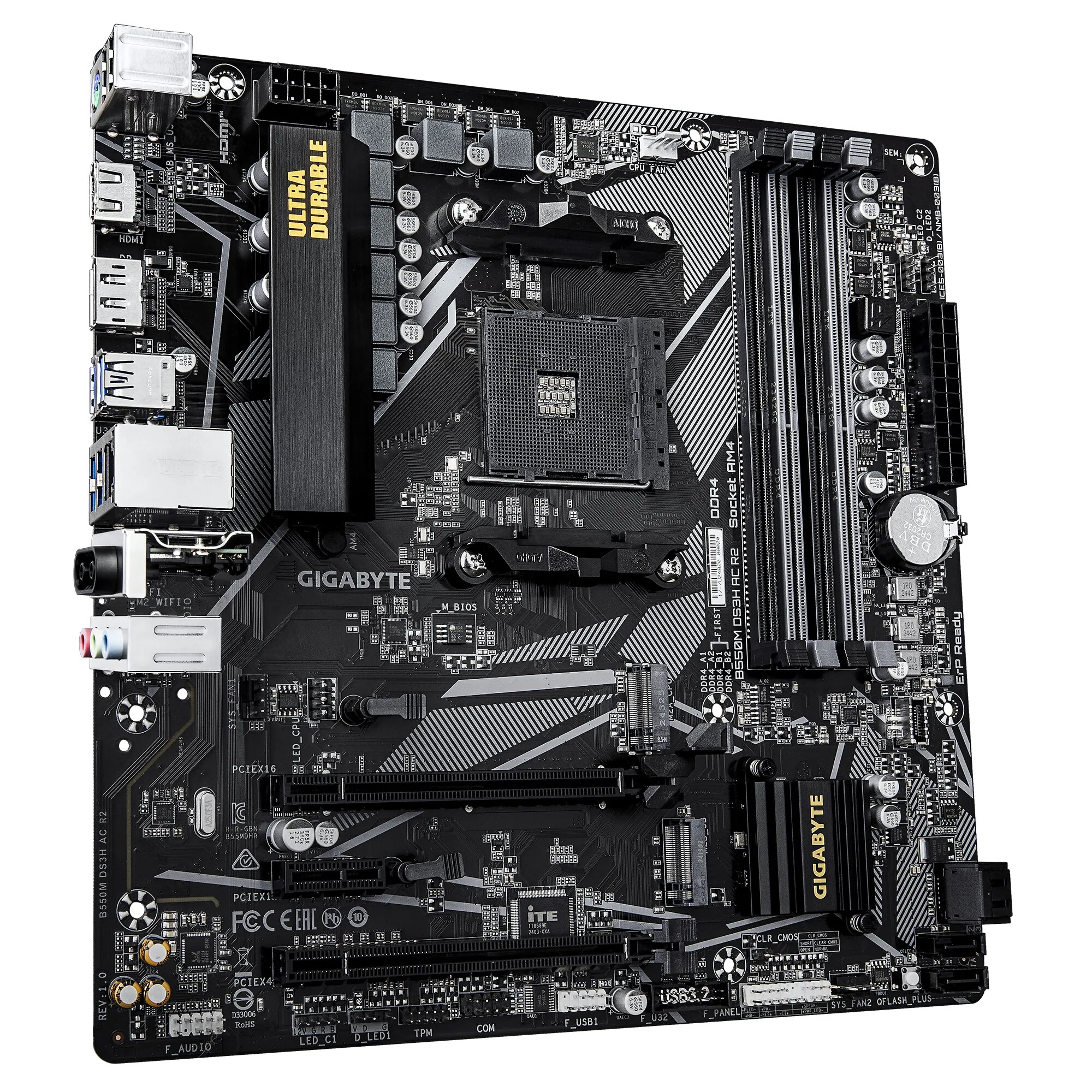 GIGABYTE B550M DS3H AC R2 Mainboard – AMD Ryzen 5000 Prozessoren, 5+3 Phasen VRM, bis zu 4733 MHz DDR4 (O.C.), 1x PCIe 4.0 + 1x PCIe 3.0 M.2, Wi-Fi 5, 1 GbE LAN, USB 3.2 Gen 1 – Bild 3
