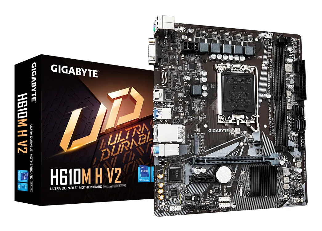 GIGABYTE H610M H V2 Mainboard - Unterstützt Intel Core Prozessoren 14th CPUs, 4+1+1 Hybrid Digital VRM, up to 5600MHz DDR5, 1xPCIe 3.0 M.2, GbE LAN, USB 3.2 Gen 1 – Bild 1