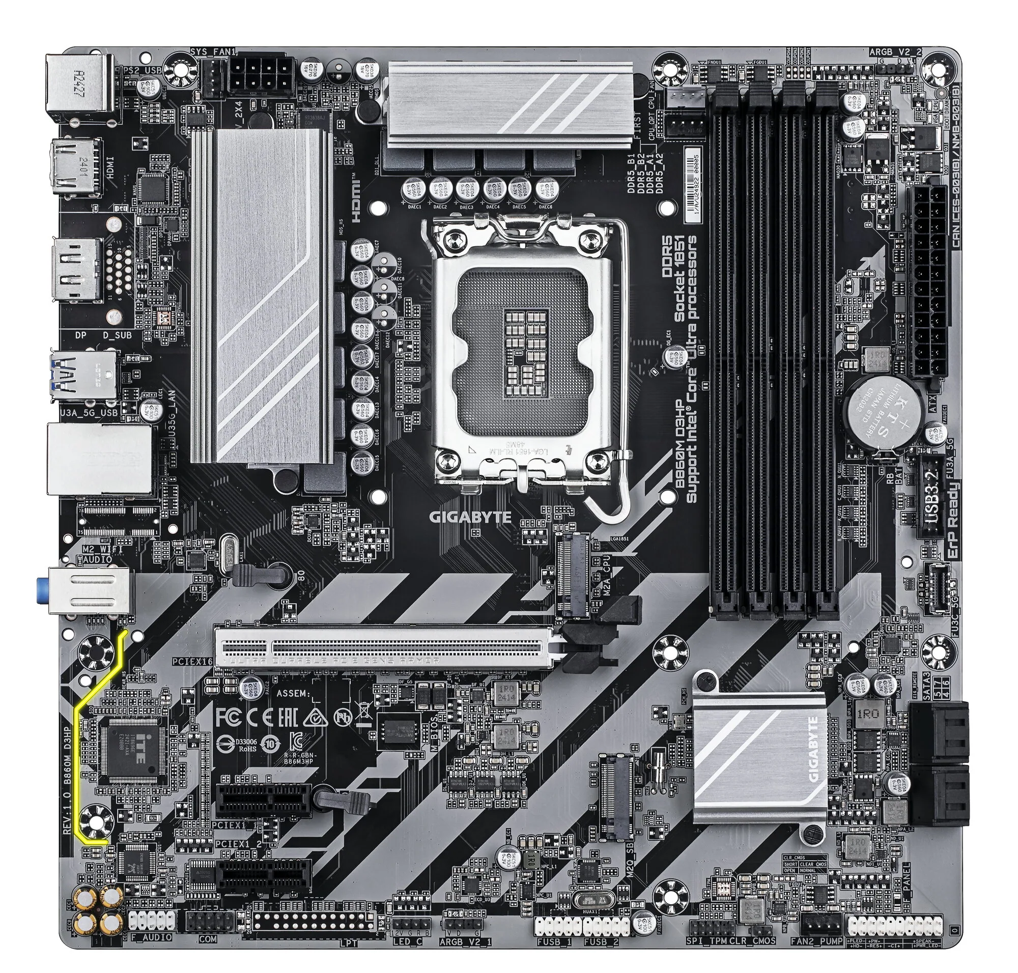GIGABYTE B860M D3HP Mainboard - Intel Core Ultra CPUs, 4+1+2+1 Phasen VRM, bis zu 9066MHz DDR5, 2xPCIe 4.0 M.2, GbE LAN, USB 3.2 Gen 1 – Bild 2