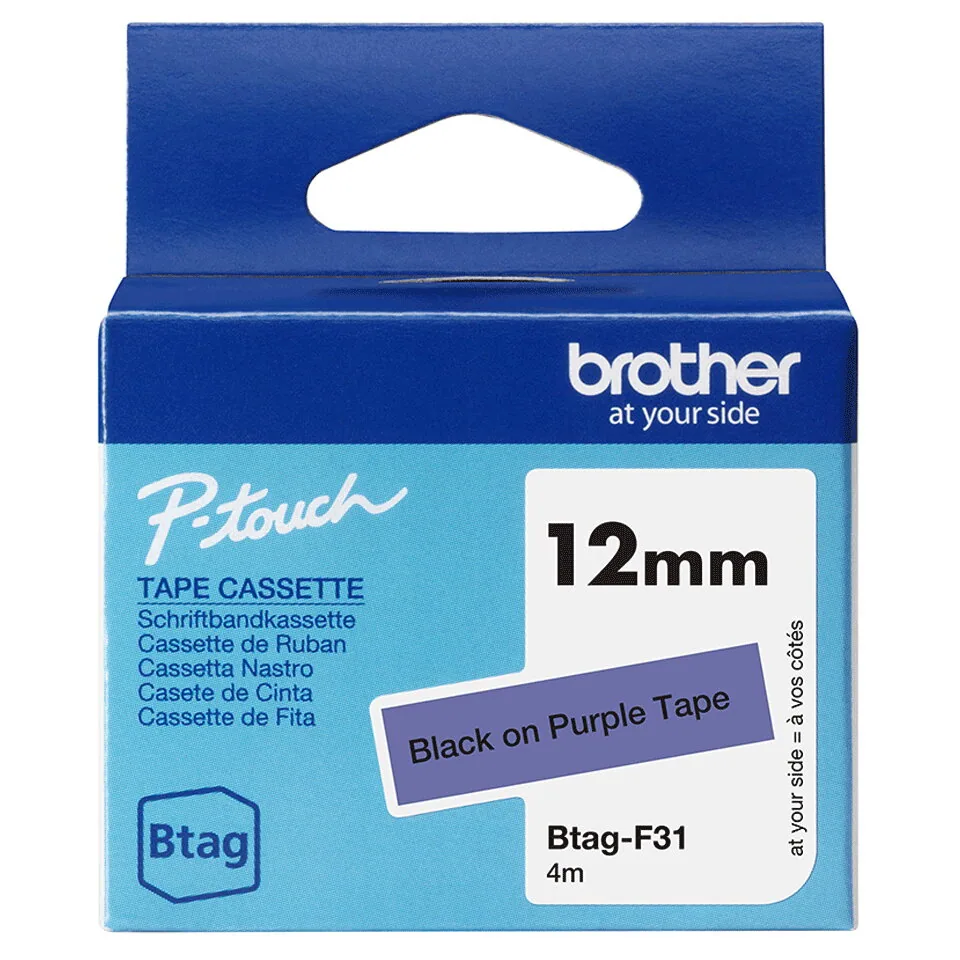 Brother BTAG-F31 Etiketten erstellendes Band Schwarz auf violett – Bild 4