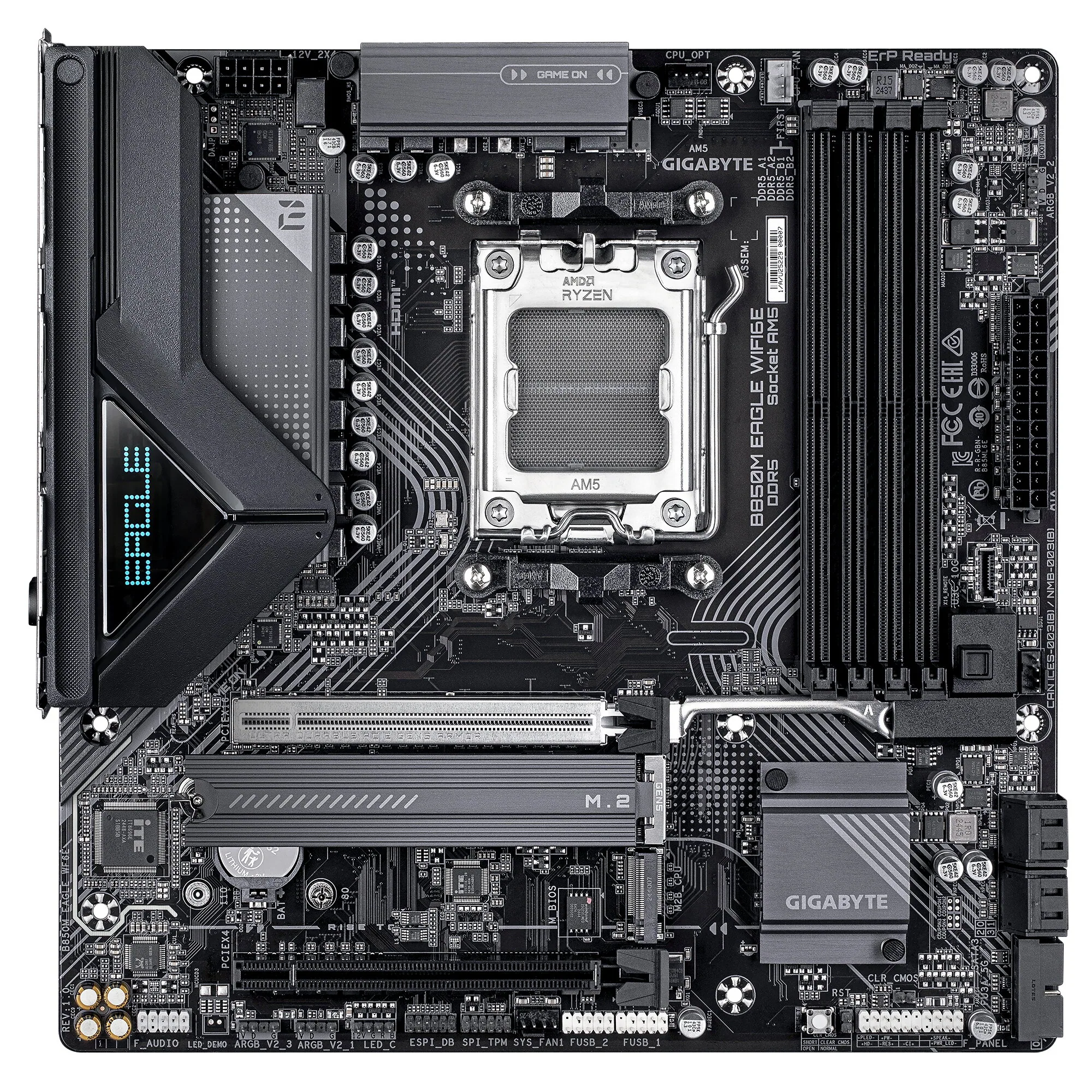 GIGABYTE B850M EAGLE WIFI6E Mainboard - AMD Ryzen 9000 Serie CPUs, 8+2+2 Phasen Digital-VRM, bis zu 8200MHz DDR5 (OC), 1xPCIe 5.0 + 1xPCIe 4.0 M.2, Wi-Fi 6E, 2.5GbE LAN, USB 3.2 Gen 2 – Bild 2