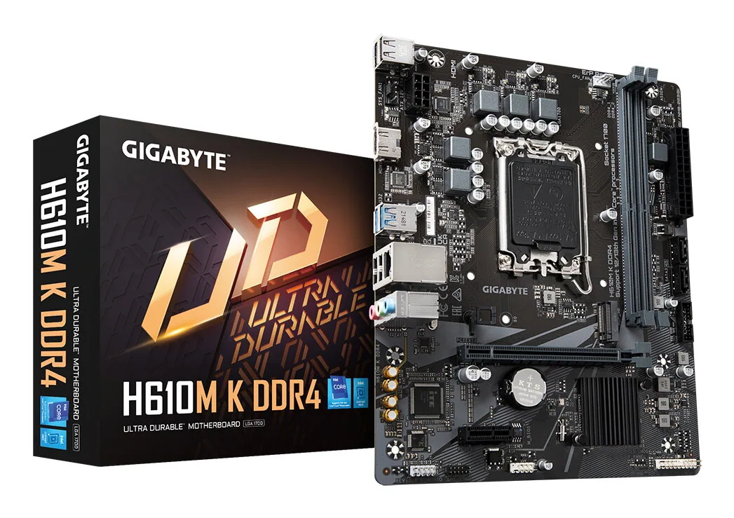 GIGABYTE H610M K DDR4 Mainboard - Unterstützt Intel Core Prozessoren 14th Gen CPUs, 3+1+1 Phases Hybrid Power Design, up to 3200MHz DDR4, 1xPCIe 3.0 M.2, GbE LAN, USB 3.2 Gen 1 – Bild 1