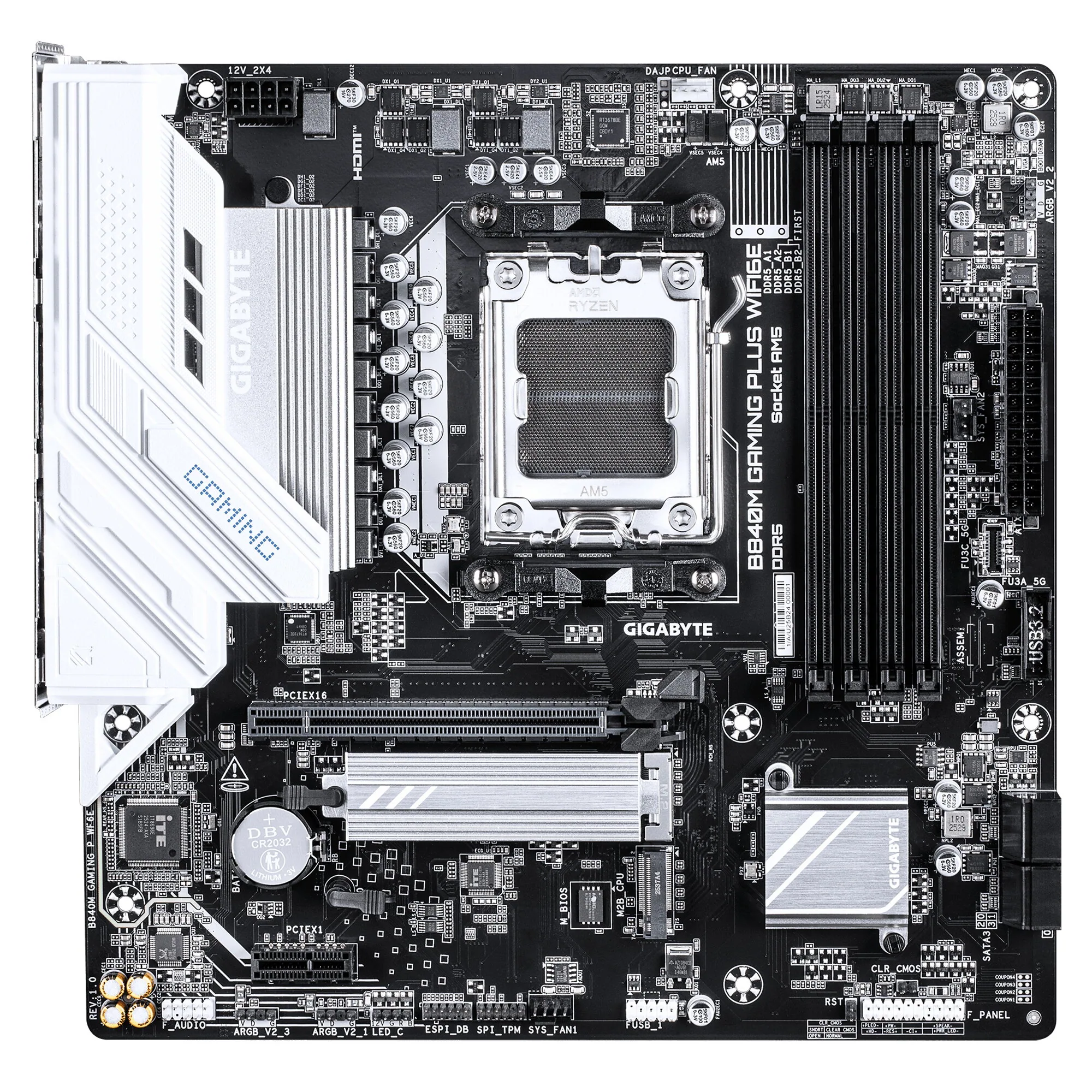 GIGABYTE B840M GAMING PLUS WIFI6E Mainboard – AMD Ryzen 9000 CPUs, 8+2+2-Phasen-VRM, bis zu 8200 MHz DDR5 (O.C.), 2× PCIe-4.0-M.2, Wi-Fi 6E, 1-GbE-LAN, USB 3.2 Gen 2 – Bild 2