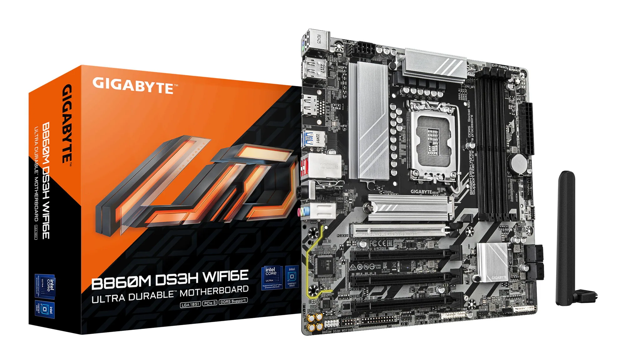 GIGABYTE B860M DS3H WIFI6E Mainboard - Intel Core Ultra CPUs, 5+1+2+1 Phasen VRM, bis zu 9066MHz DDR5, 1xPCIe 5.0 + 1xPCIe 4.0 M.2, 2,5 GbE LAN, WIFI 6E, USB 3.2 Gen 2 – Bild 1