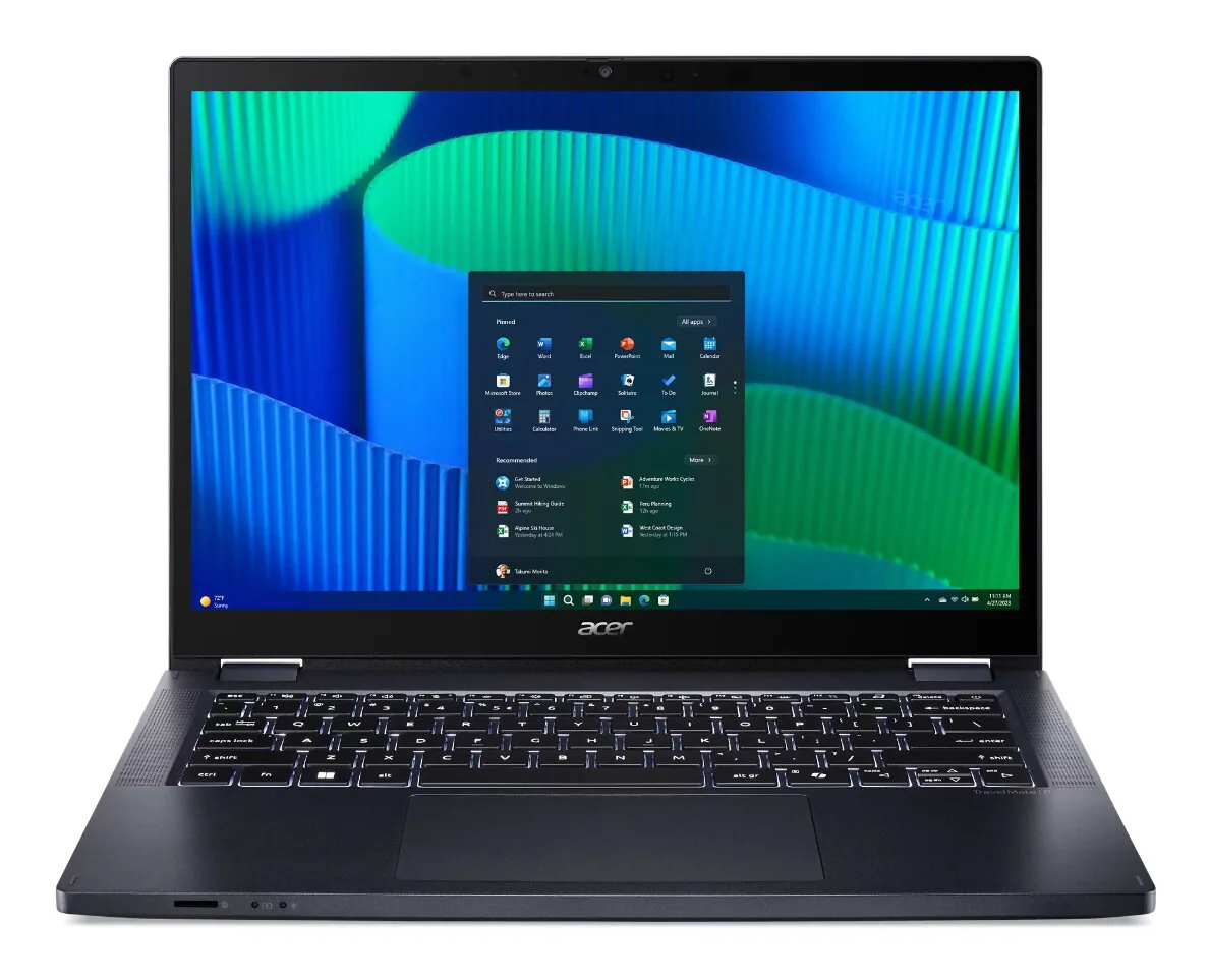 Acer TravelMate TMP414RN-54-TCO-74CP Intel Core Ultra 7 155U Hybrid (2-in-1) 35,6 cm (14") Touchscreen WUXGA 16 GB DDR5-SDRAM 512 GB SSD Wi-Fi 6E (802.11ax) Windows 11 Pro Blau – Bild 1