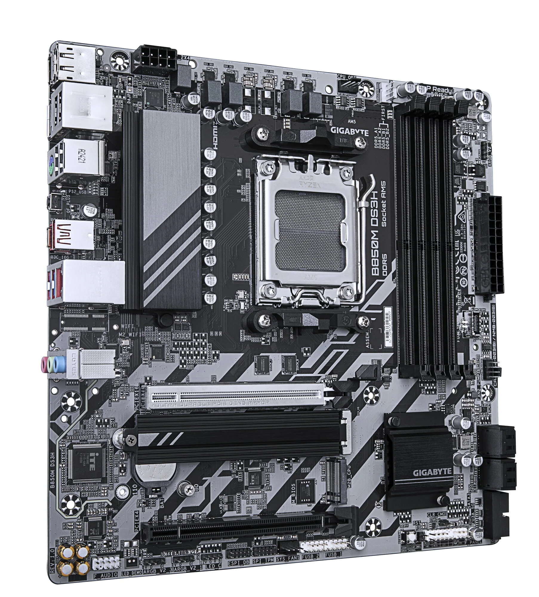 GIGABYTE B850M DS3H Motherboard - AMD Ryzen 9000 Series CPUs, 16+2+2 Phasen Digital VRM, bis zu 8200MHz DDR5 (OC), 1xPCIe 5.0 + 1xPCIe 4.0 M.2, 2.5 LAN, USB 3.2 Gen 2 – Bild 3