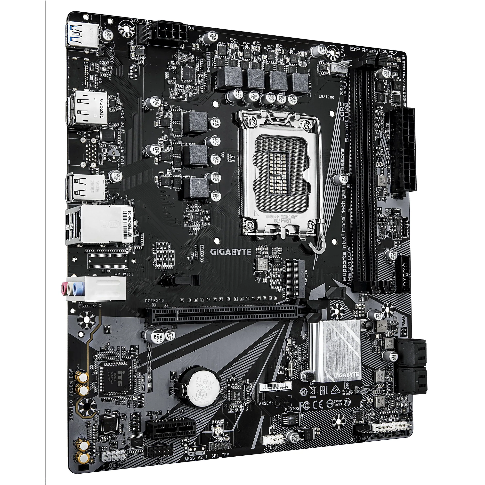 GIGABYTE H610M D3W Mainboard - Unterstützt Intel Core Prozessoren der 14. Generation, 5+1+1 Phasen VRM, bis zu 5600MHz DDR5, 1xPCIe 3.0 M.2, 1GbE LAN, USB 3.2 Gen 1 – Bild 3