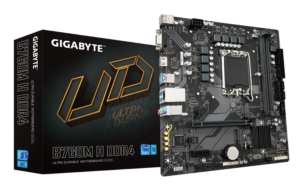 GIGABYTE B760M H DDR4 Motherboard - Unterstützt Intel Core 14. Generation CPUs, 6+1+1 Phasen Digital VRM, bis zu 3200MHz DDR4 (OC), 2xPCIe 4.0 M.2, GbE LAN, USB 3.2 Gen1 – Bild 1