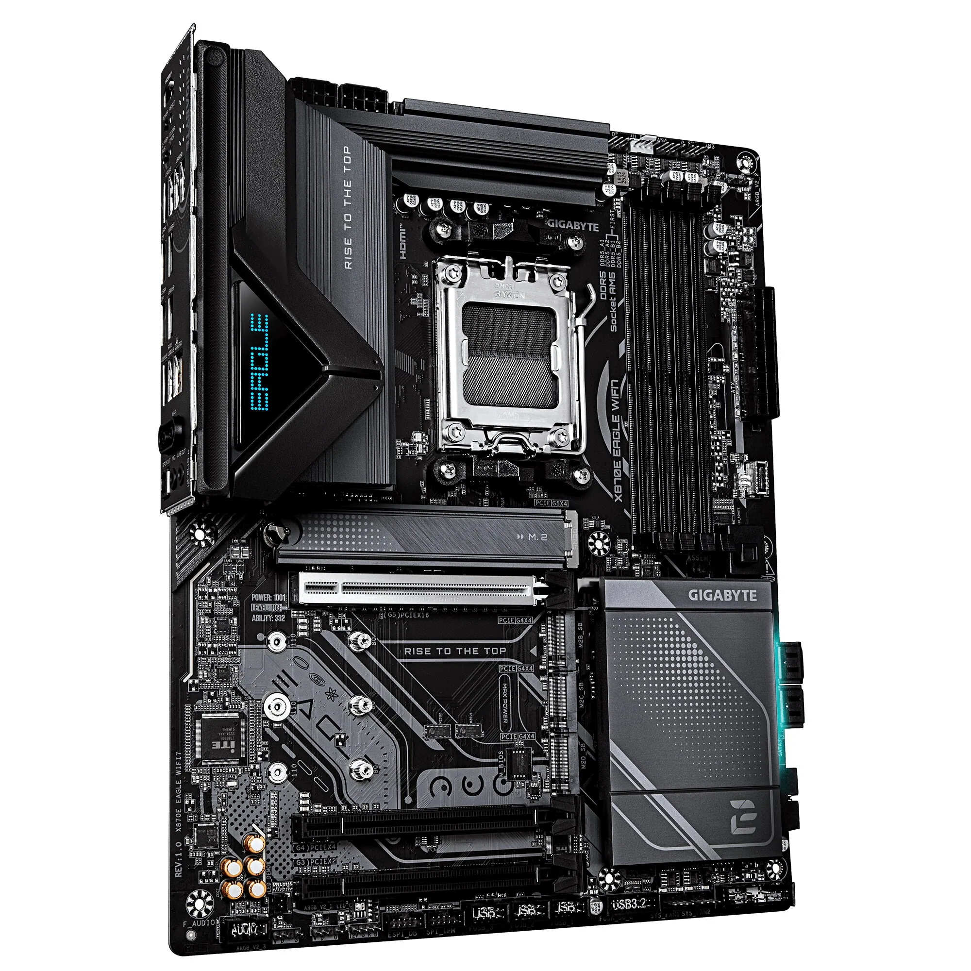 GIGABYTE X870E EAGLE WIFI7 Mainboard – Unterstützt AMD Ryzen 9000 CPUs, digitales 16+2+2-Phasen-VRM, bis zu 8200 MHz DDR5 (OC), 1× PCIe 5.0 + 3× PCIe 4.0, Wi-Fi 7, 5-GbE-LAN, USB 4 – Bild 3