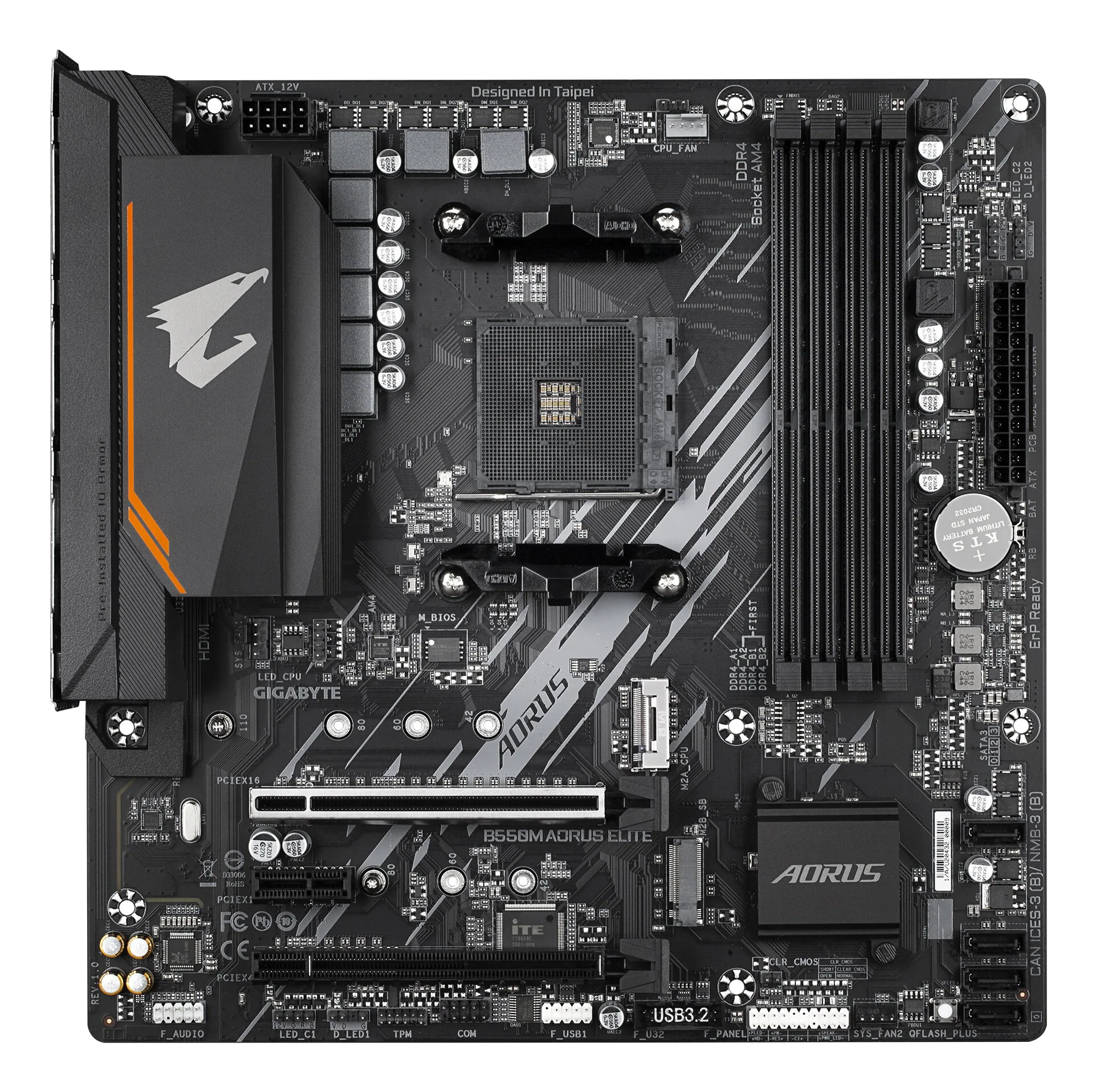 GIGABYTE B550M AORUS ELITE Mainboard – AMD Ryzen 5000 CPUs, 5+3 Phasen VRM, bis zu 4733 MHz DDR4, 1xPCIe 4.0 + 1xPCIe 3.0 M.2, 1GbE LAN, USB 3.2 Gen 1 – Bild 2
