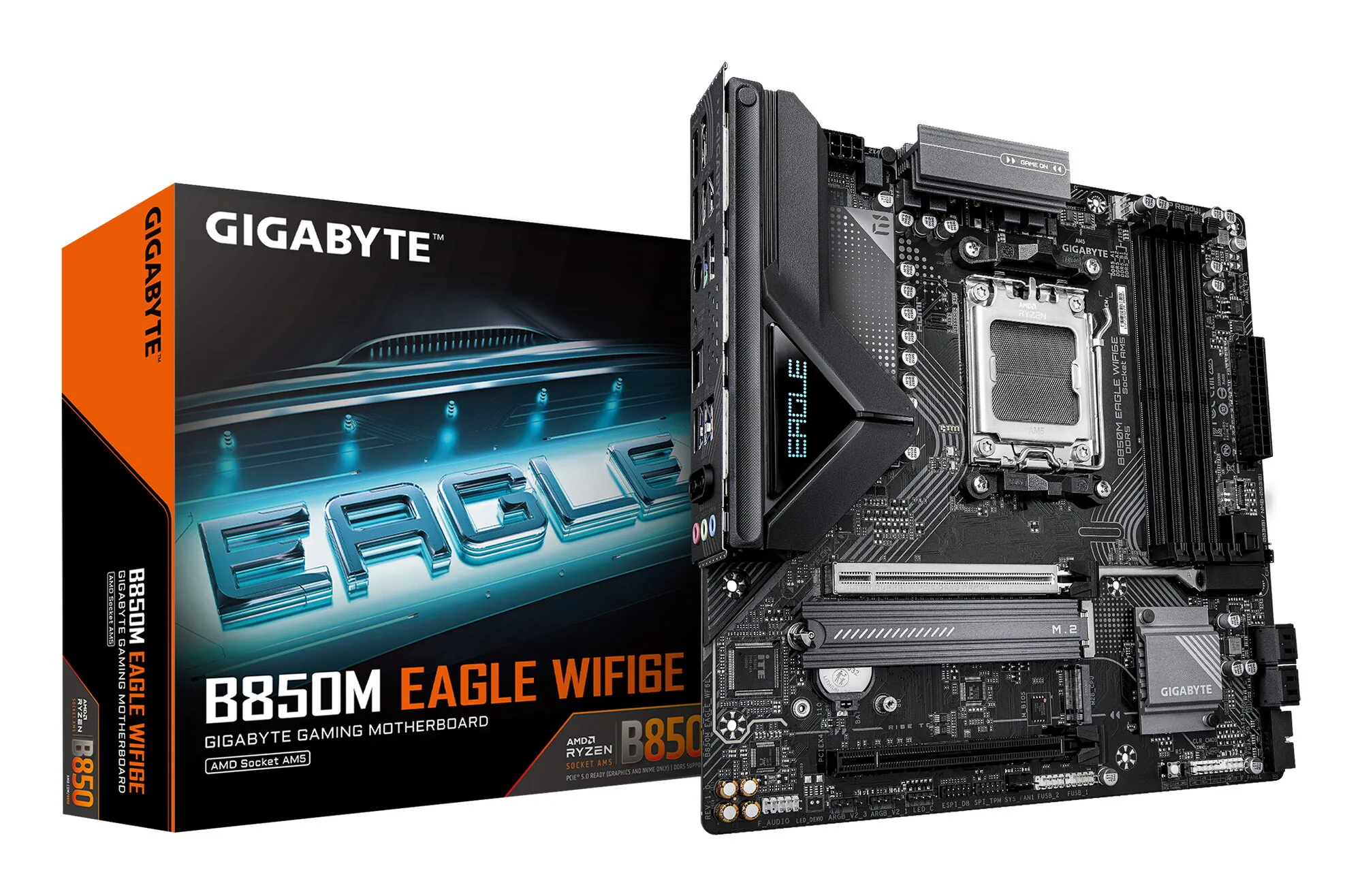 GIGABYTE B850M EAGLE WIFI6E Mainboard - AMD Ryzen 9000 Serie CPUs, 8+2+2 Phasen Digital-VRM, bis zu 8200MHz DDR5 (OC), 1xPCIe 5.0 + 1xPCIe 4.0 M.2, Wi-Fi 6E, 2.5GbE LAN, USB 3.2 Gen 2 – Bild 1