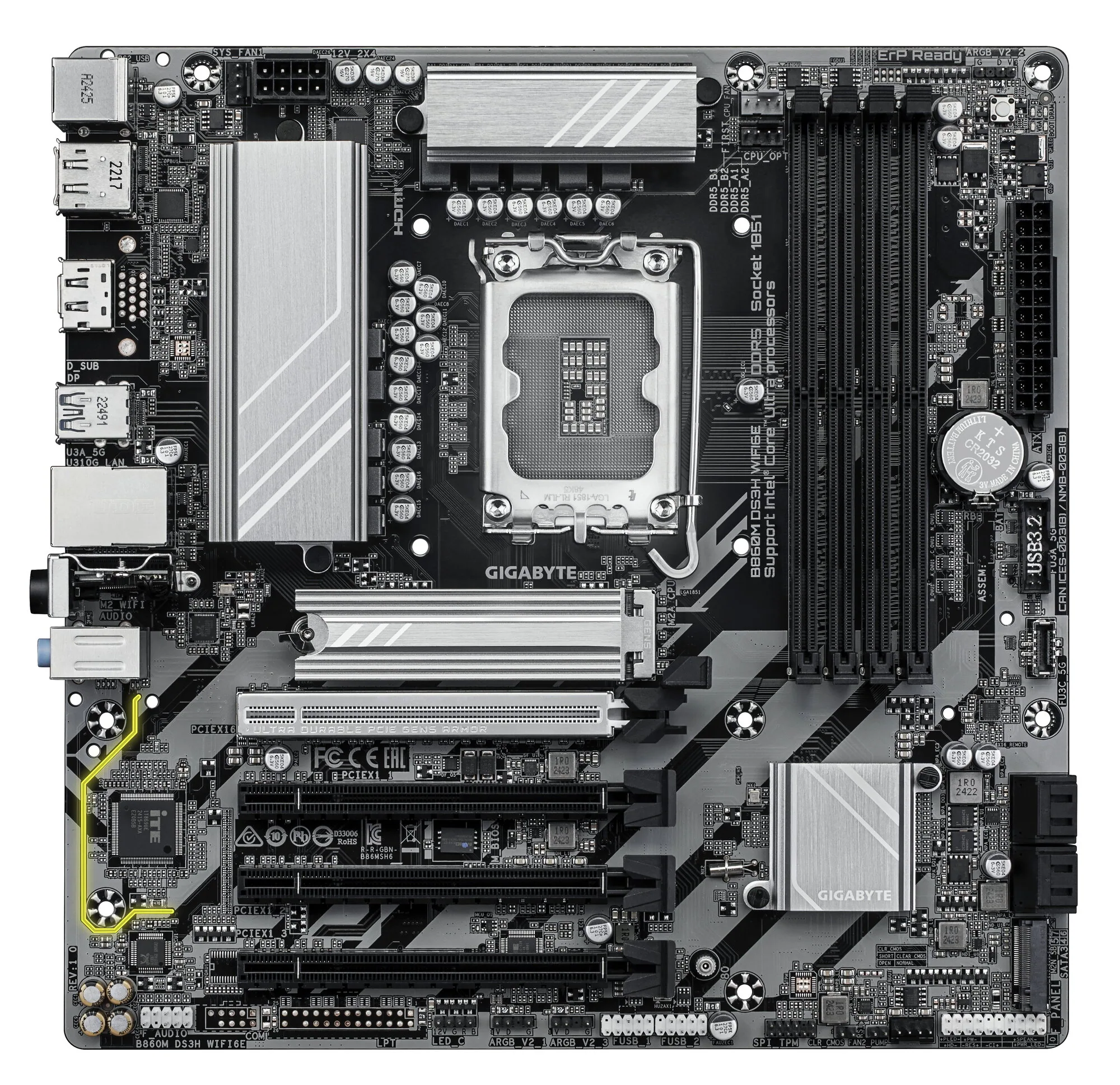 GIGABYTE B860M DS3H WIFI6E Mainboard - Intel Core Ultra CPUs, 5+1+2+1 Phasen VRM, bis zu 9066MHz DDR5, 1xPCIe 5.0 + 1xPCIe 4.0 M.2, 2,5 GbE LAN, WIFI 6E, USB 3.2 Gen 2 – Bild 2