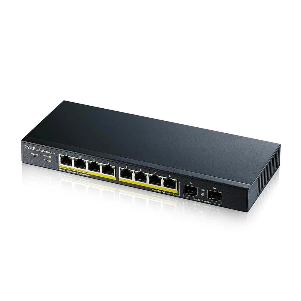 Zyxel GS1900-10HP Managed L2 Gigabit Ethernet (10/100/1000) Power over Ethernet (PoE) Schwarz – Bild 1