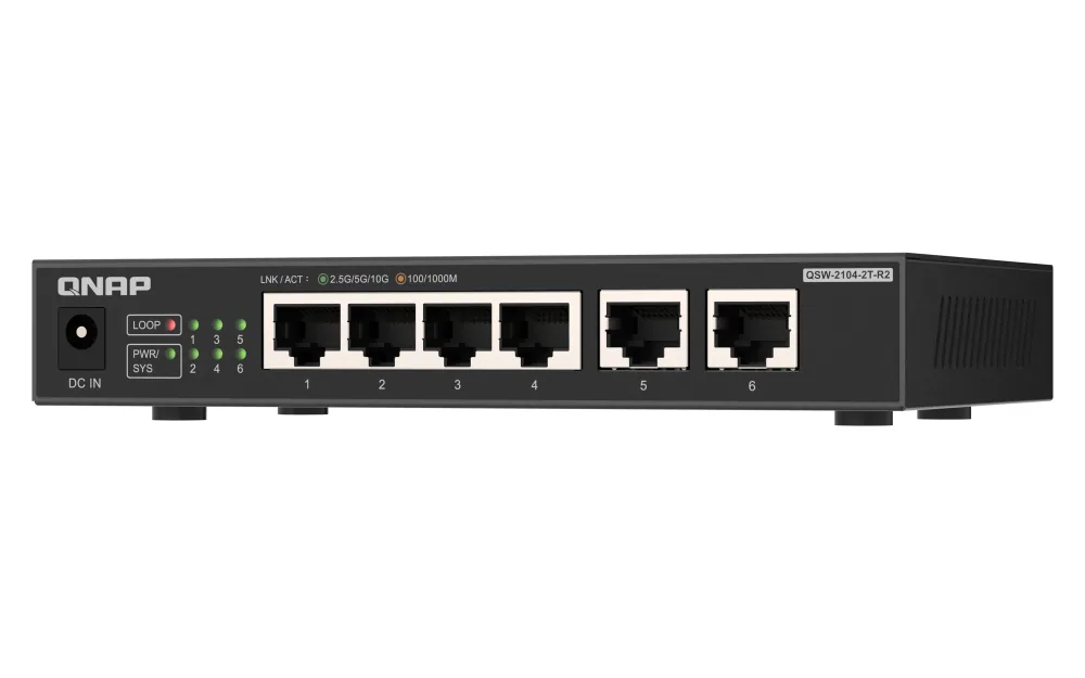 QNAP QSW-2104-2T-R2 Netzwerk-Switch Unmanaged 10G Ethernet (100/1000/10000) Desktop Schwarz – Bild 2