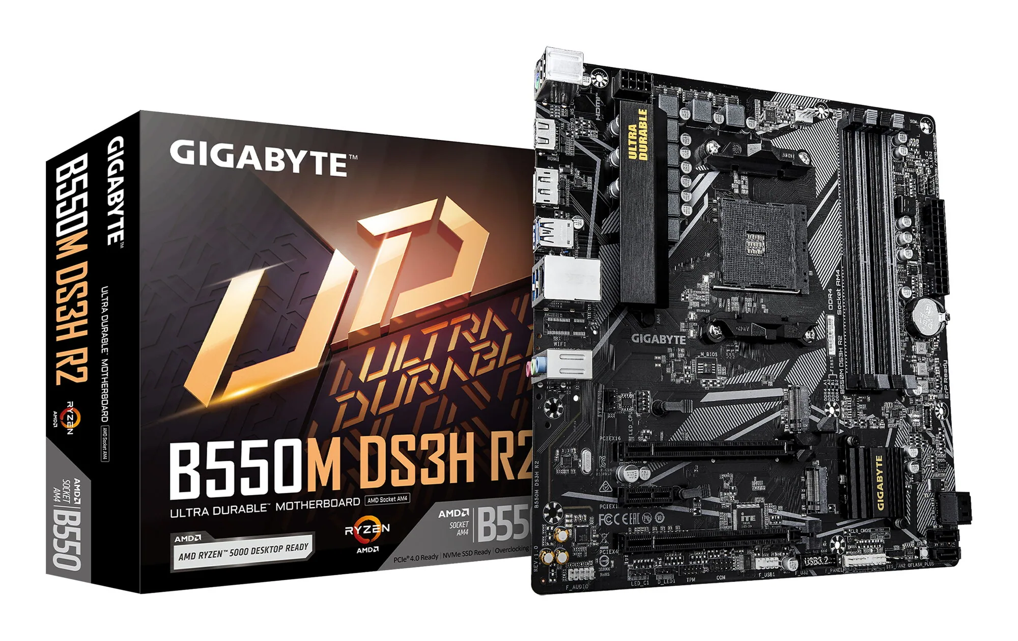 GIGABYTE B550M DS3H R2 Mainboard – AMD Ryzen 5000 Prozessoren, 5+3 Phasen VRM, bis zu 4733 MHz DDR4 (O.C.), 1x PCIe 4.0 + 1x PCIe 3.0 M.2, 1 GbE LAN, USB 3.2 Gen 1 – Bild 1