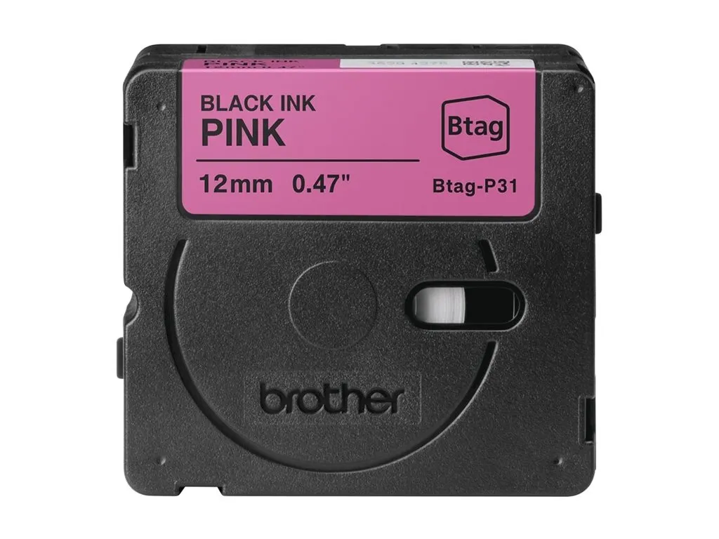 Schriftband Brother 12mmx4m schwarz/pink BTAG-P31