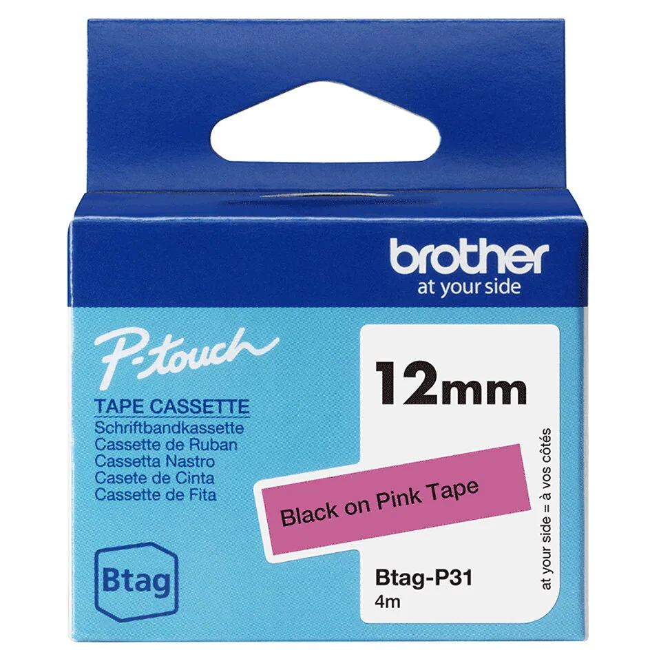 Brother BTAG-P31 Etiketten erstellendes Band Schwarz auf Rosa – Bild 1