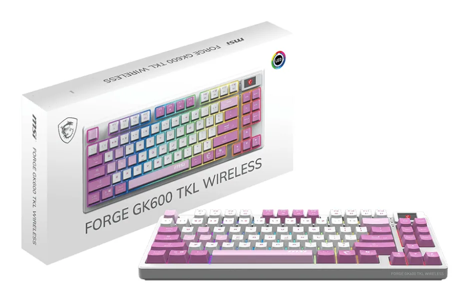 MSI FORGE GK600 TKL WIRELESS VIOLET Tastatur Gaming USB + Bluetooth QWERTY Spanisch Pink, Violett, Weiß – Bild 4