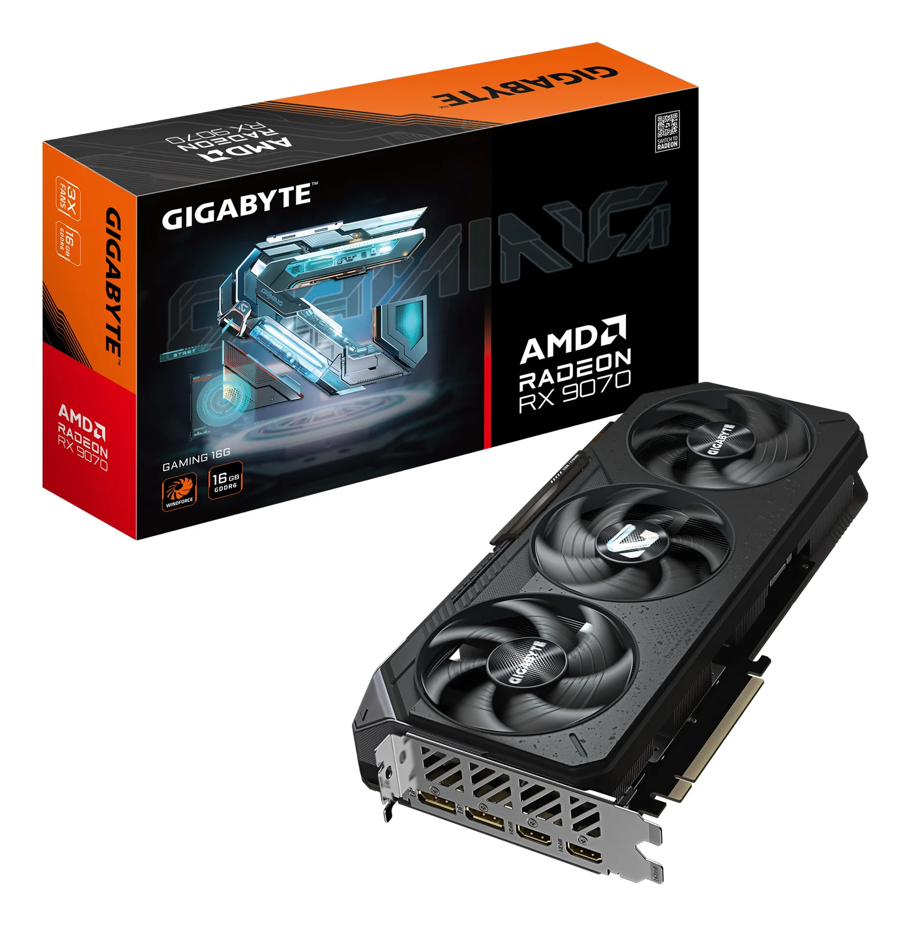 GIGABYTE Radeon RX 9070 GAMING 16GB Grafikkarte - 16GB GDDR6, 256bit, PCI-E 5.0, 2520 MHz Kerntakt, 2 x DisplayPort, 2 x HDMI, GV-R9070GAMING-16GD – Bild 1