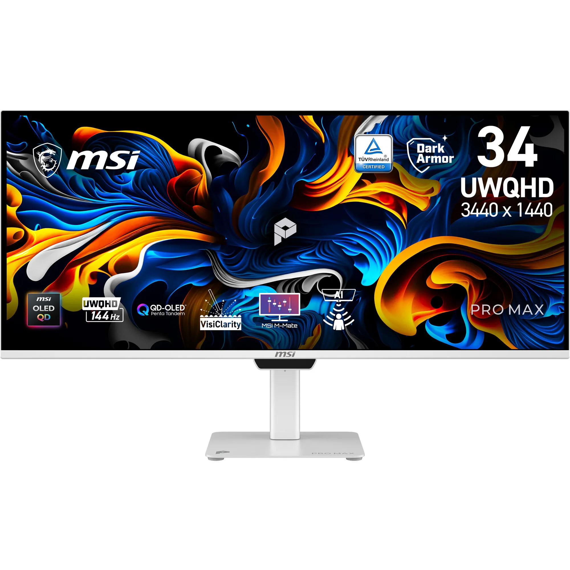 MSI PRO MAX 341QPXW14G Computerbildschirm 86,4 cm (34") 3440 x 1440 Pixel UltraWide Quad HD QD-OLED Weiß – Bild 1