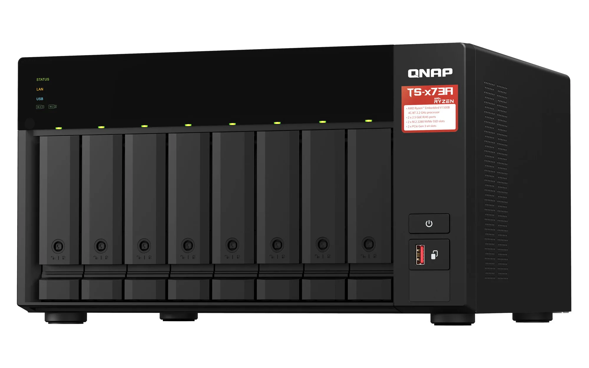 QNAP TS-873A NAS Tower Ryzen Embedded V1500B 8 GB DDR4 0 TB QuTS hero Schwarz – Bild 6