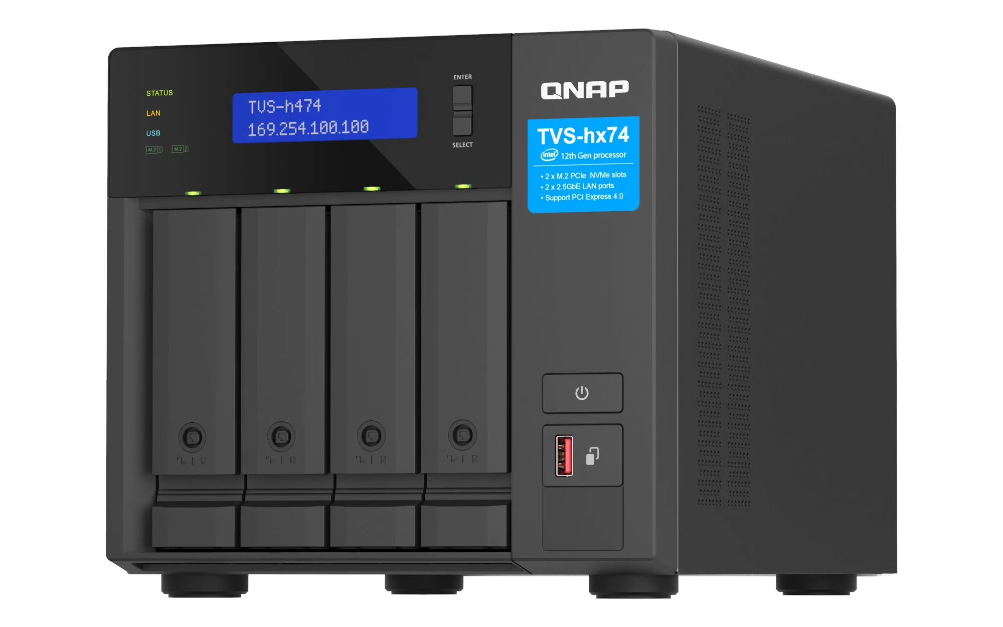 QNAP TVS-H474 NAS Tower Intel® Core™ i3 i3-12100 8 GB DDR4 0 TB QuTS hero Schwarz – Bild 1