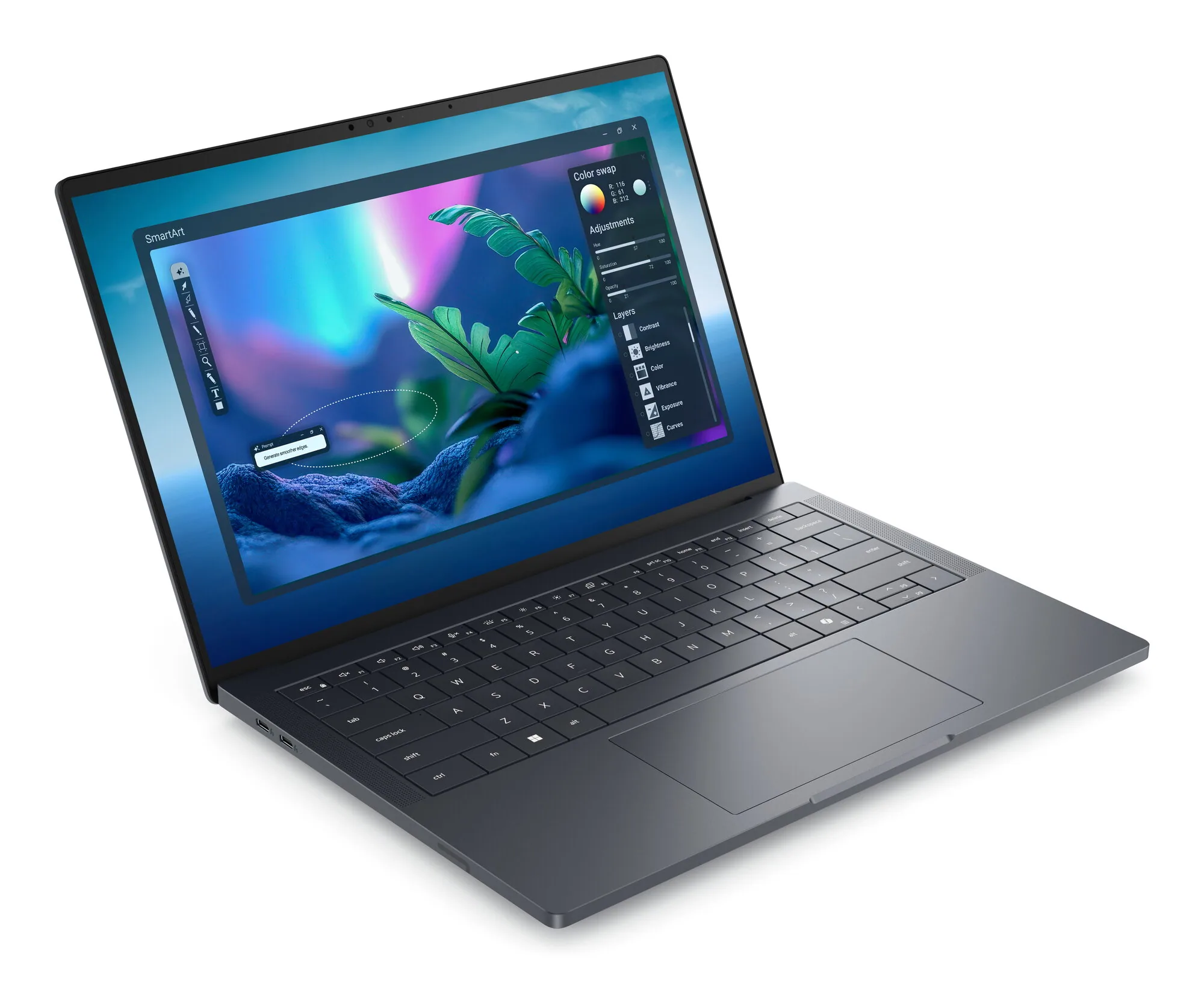 DELL Pro Max 14 Premium MA14250 Intel Core Ultra 7 265H Laptop 35,6 cm (14") Full HD+ 32 GB LPDDR5x-SDRAM 1 TB SSD NVIDIA RTX PRO 2000 Blackwell Wi-Fi 7 (802.11be) Windows 11 Pro Schwarz Deutsch – Bild 2