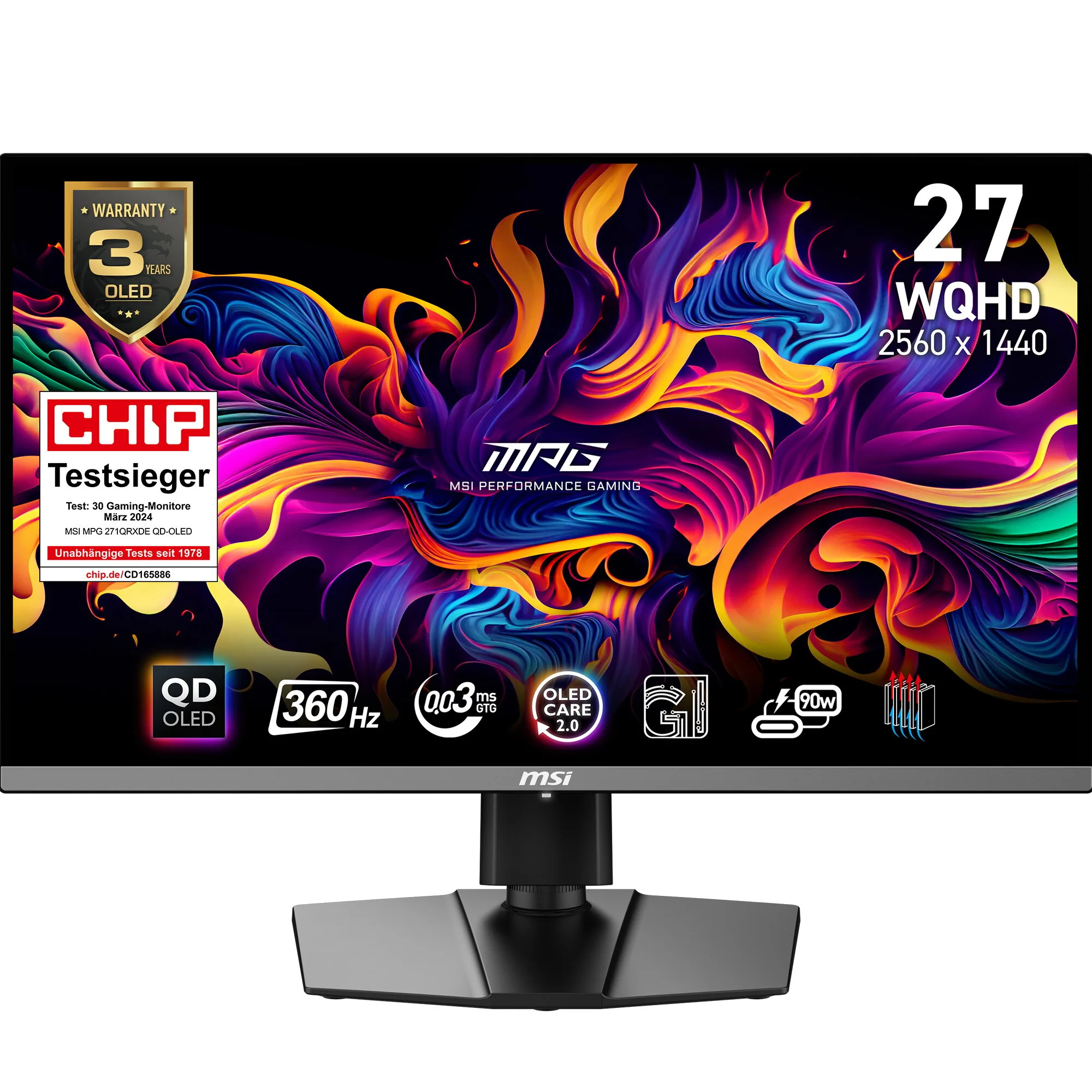 MSI MPG 271QRXDE QD-OLED Computerbildschirm 67,3 cm (26.5") 2560 x 1440 Pixel Wide Quad HD Schwarz – Bild 1