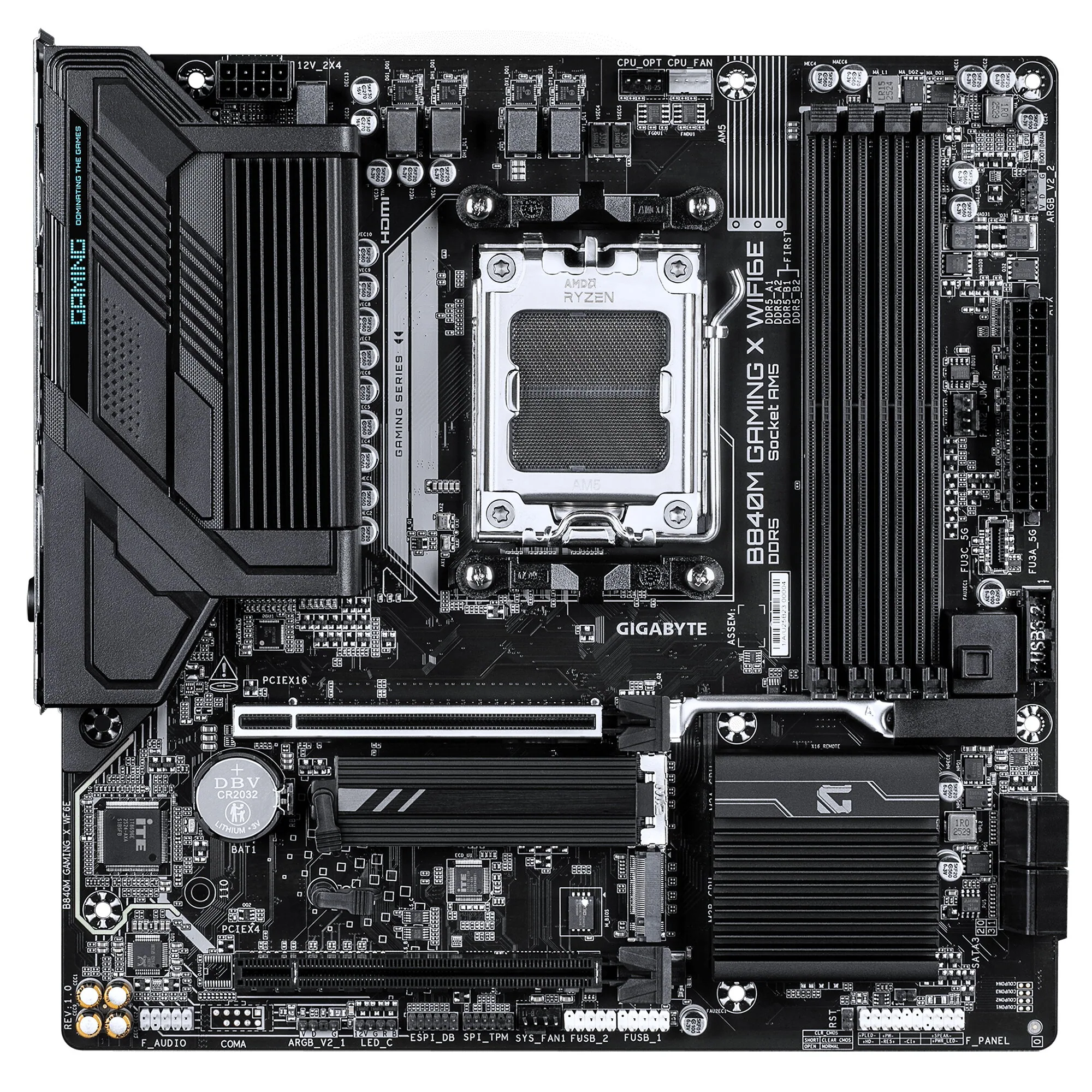 GIGABYTE B840M GAMING X WIFI6E Mainboard – AMD Ryzen 9000 CPUs, 8+2+2-Phasen-VRM, bis zu 8200 MHz DDR5 (O.C.), 2× PCIe-4.0-M.2, Wi-Fi 6E, 2,5-GbE-LAN, USB 3.2 Gen 1 – Bild 2