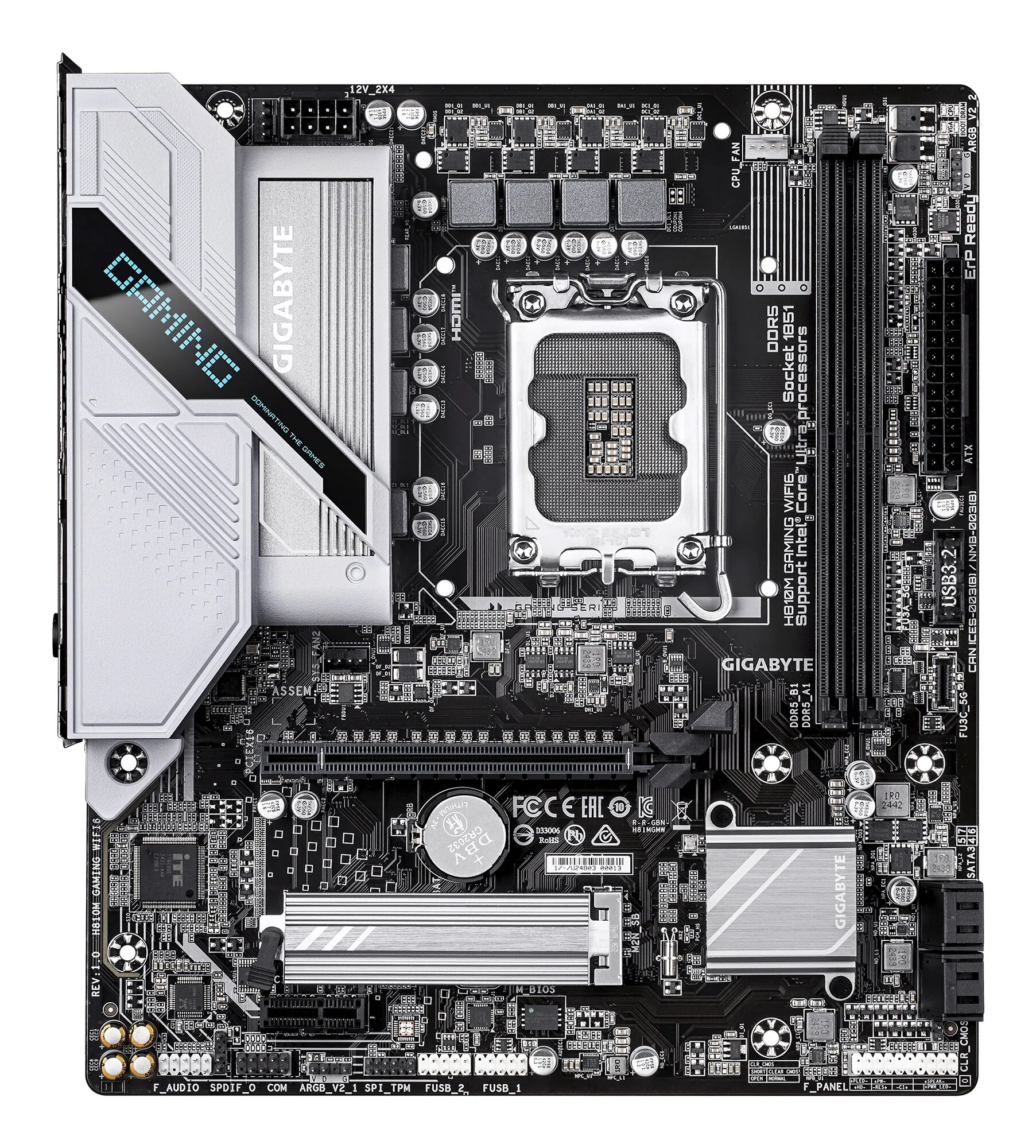 GIGABYTE H810M GAMING WIFI6 Mainboard – Intel Core Ultra (Serie 2) CPUs, 4+1+2 Phasen VRM, bis zu 6400 MHz DDR5, 1xPCIe 4.0 M.2, 2.5GbE LAN, WIFI 6, USB 3.2 Gen 1 – Bild 2