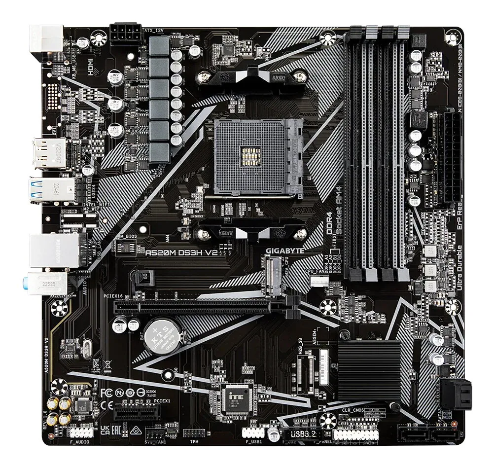 GIGABYTE A520M DS3H V2 Mainboard - Unterstützt AMD Ryzen 5000 Serie AM4 CPUs, bis zu 4733 MHz DDR4 (OC), PCIe 3.0 x16, GbE LAN, USB 3.2 Gen 1 – Bild 4