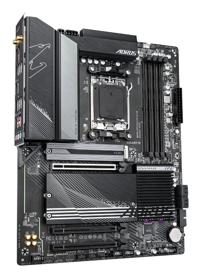 GIGABYTE B650 AORUS ELITE AX V2 Mainboard - AMD Ryzen 9000er-Serie, 12+2+2 Phasen VRM, bis zu 8000 MHz DDR5 (OC), 1xPCIe 5.0 + 2xPCIe 4.0 M.2, 2,5 GbE LAN, WIFI 6E, USB 3.2 Gen 2 – Bild 2
