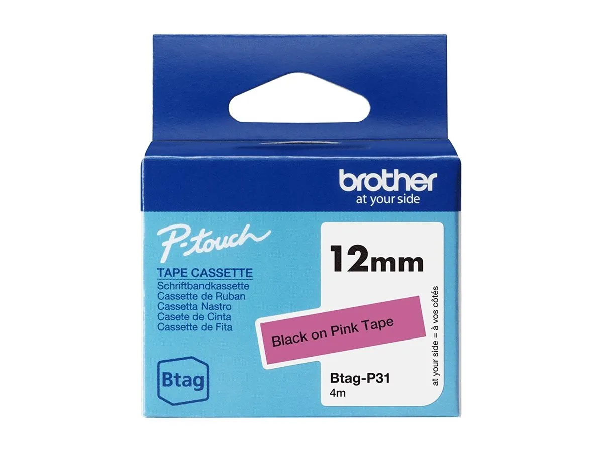 Schriftband Brother 12mmx4m schwarz/pink BTAG-P31