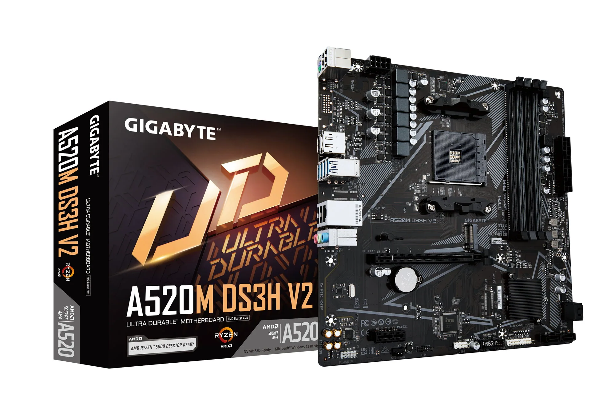 GIGABYTE A520M DS3H V2 Mainboard - Unterstützt AMD Ryzen 5000 Serie AM4 CPUs, bis zu 4733 MHz DDR4 (OC), PCIe 3.0 x16, GbE LAN, USB 3.2 Gen 1 – Bild 1