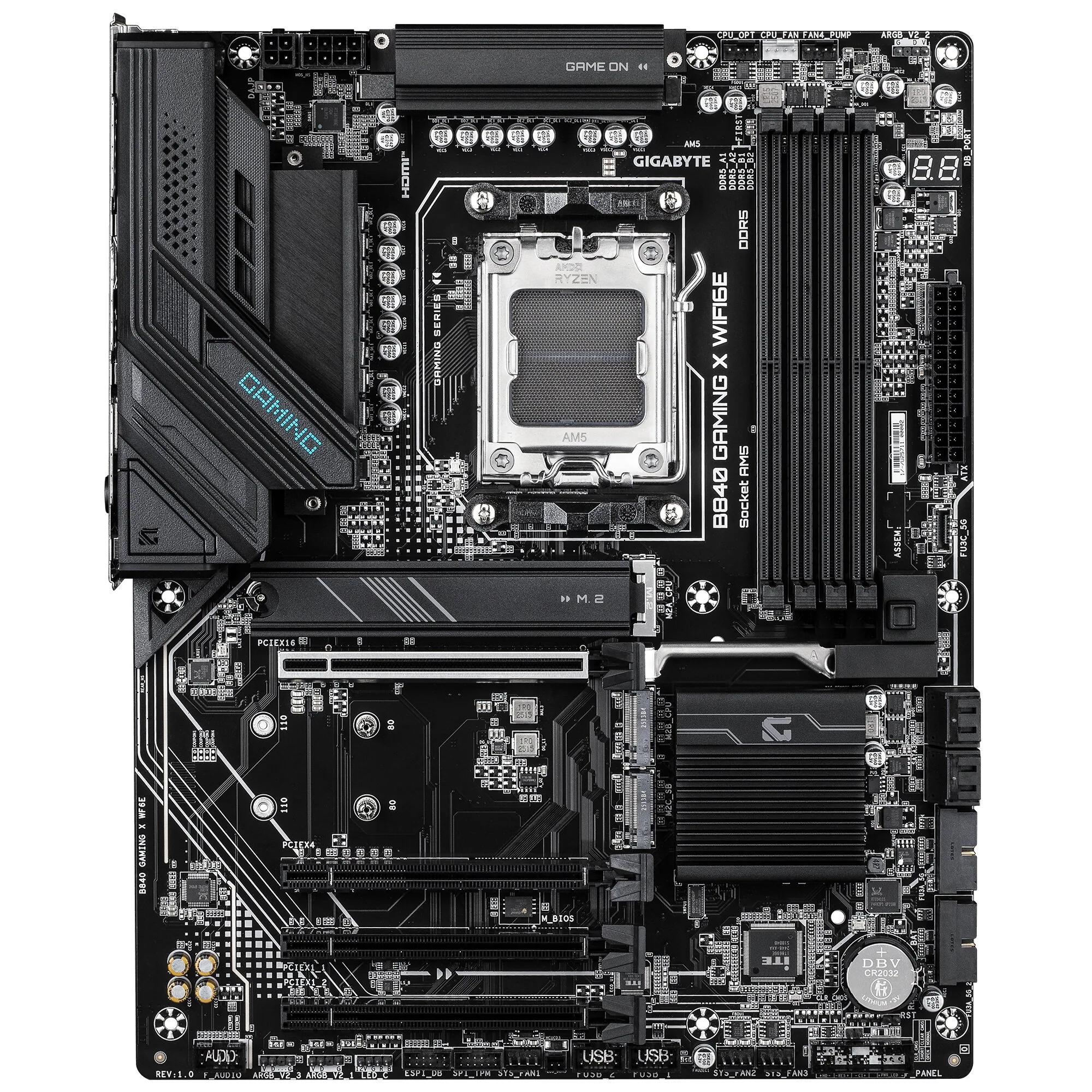 GIGABYTE B840 GAMING X WIFI6E Mainboard - AMD Ryzen 9000 Prozessoren, 12+2+2 Phasen VRM, bis zu 7600MHz DDR5(O.C), 2xPCIe 4.0 + 1xPCIe 3.0 M.2, Wi-Fi 6E, 2.5GbE LAN, USB 3.2 Gen 2 – Bild 2
