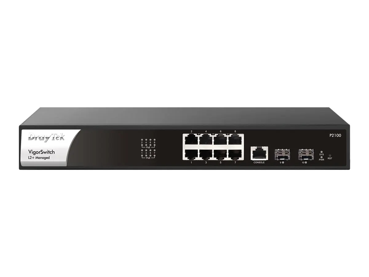 DrayTek Switch 330 mm VigorSwitch P-2100 2x SFP+/ 8x Gigabit-Ethernet/PoE+