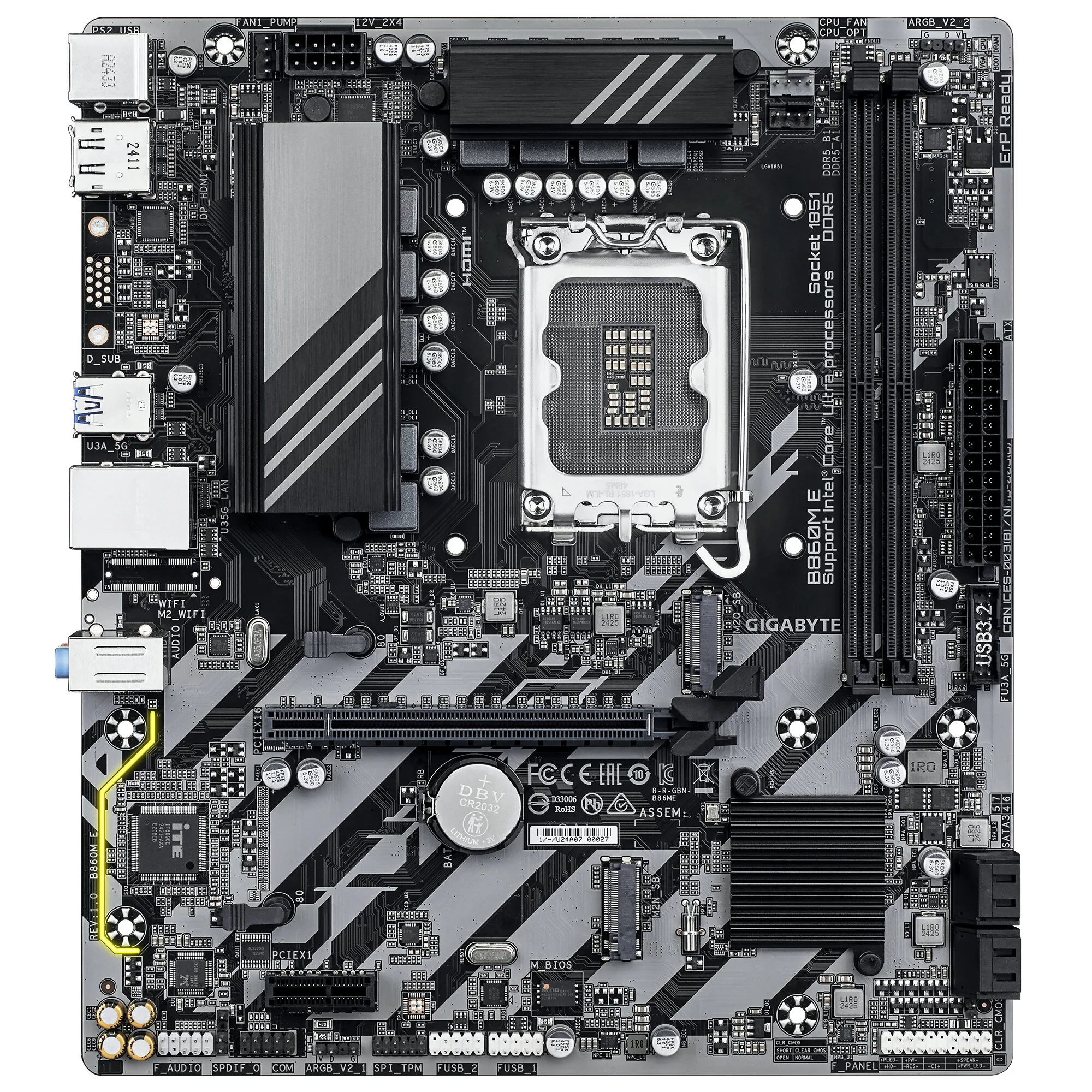 GIGABYTE B860M E Mainboard - Intel Core Ultra Series CPUs, 4+1+2 Phasen VRM, bis zu 8800MHz DDR5 (O.C), 2xPCIe 4.0 M.2, 1GbE LAN, USB 3.2 Gen 1 – Bild 2