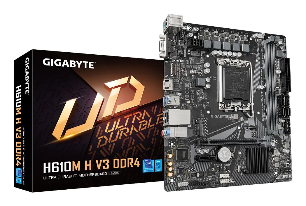 GIGABYTE H610M H V3 DDR4 Mainboard - Unterstützt Intel Core Prozessoren 14th CPUs, 4+1+1 Hybrid Phases Digital VRM, up to 3200MHz DDR4, 1xPCIe 3.0 M.2, GbE LAN, USB 3.2 Gen 1 – Bild 1