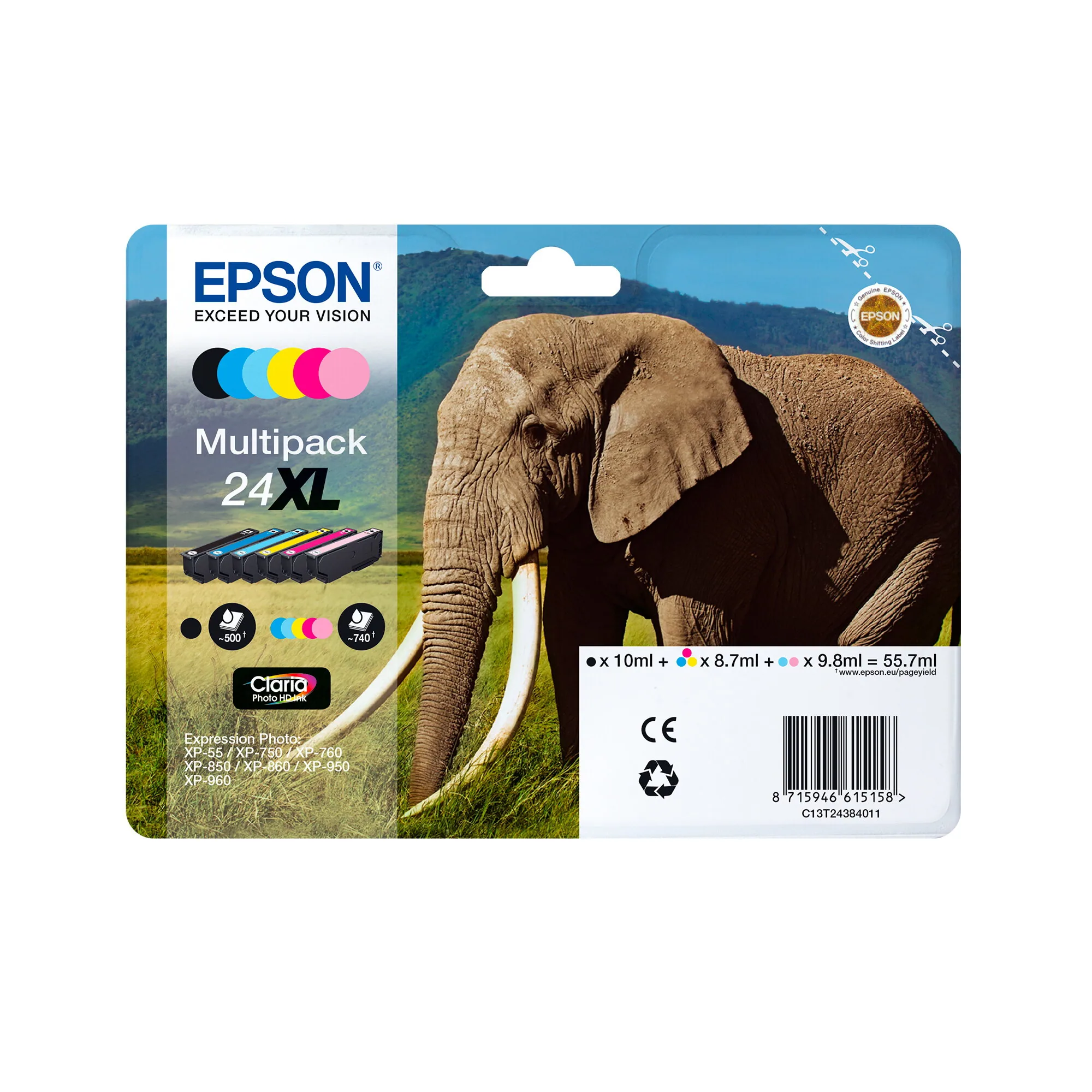 Epson Elephant 24XL Elefant Claria Photo HD Multipack 6 Farben Tinte – Bild 1