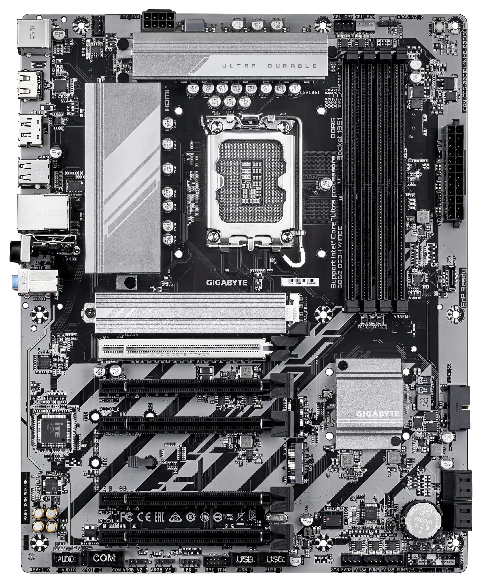 GIGABYTE B860 DS3H WIFI6E Mainboard - Intel Core Ultra CPUs, 8+1+2+2 Phasen VRM, bis zu 9066MHz DDR5, 1xPCIe 5.0 + 1xPCIe 4.0 M.2, 2,5 GbE LAN, WIFI 6E, USB 3.2 Gen 2x2 – Bild 2