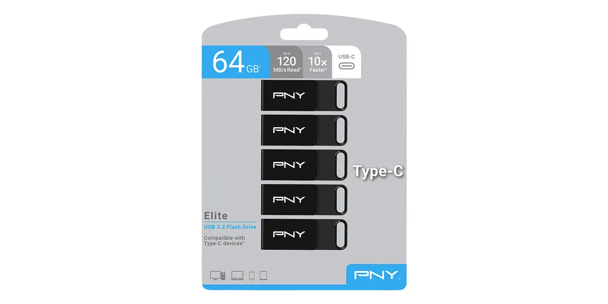 PNY USB-Stick 64 GB Elite USB 3.2 TYPE-C 5-Pack