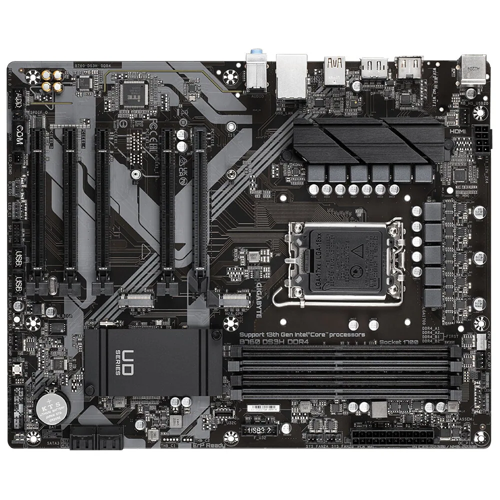 GIGABYTE B760 DS3H DDR4 Motherboard - Unterstützt Intel Core 14. Generation CPUs, 18+2+1 Phasen Digital VRM, bis zu 5333MHz DDR4 (OC), 2xPCIe 4.0 M.2, GbE LAN, USB 3.2 Gen 2 – Bild 4