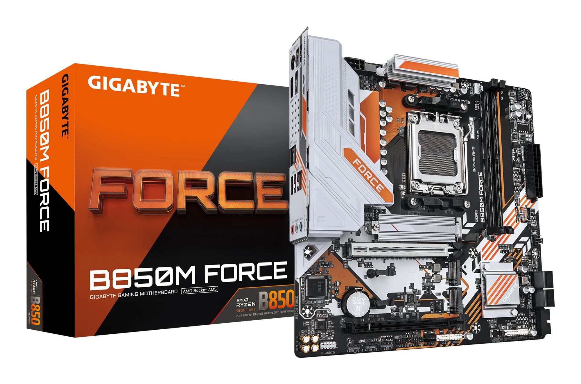 GIGABYTE B850M FORCE Mainboard – Unterstützt AMD Ryzen 9000 Serie Prozessoren, 8+2+2 Phasen Digital-VRM, bis zu 9600 MHz DDR5 (OC), 1 x PCIe 5.0 M.2 + 2 x PCIe 4.0 M.2, 2.5 GbE LAN, USB 3.2 Gen 2 – Bild 1