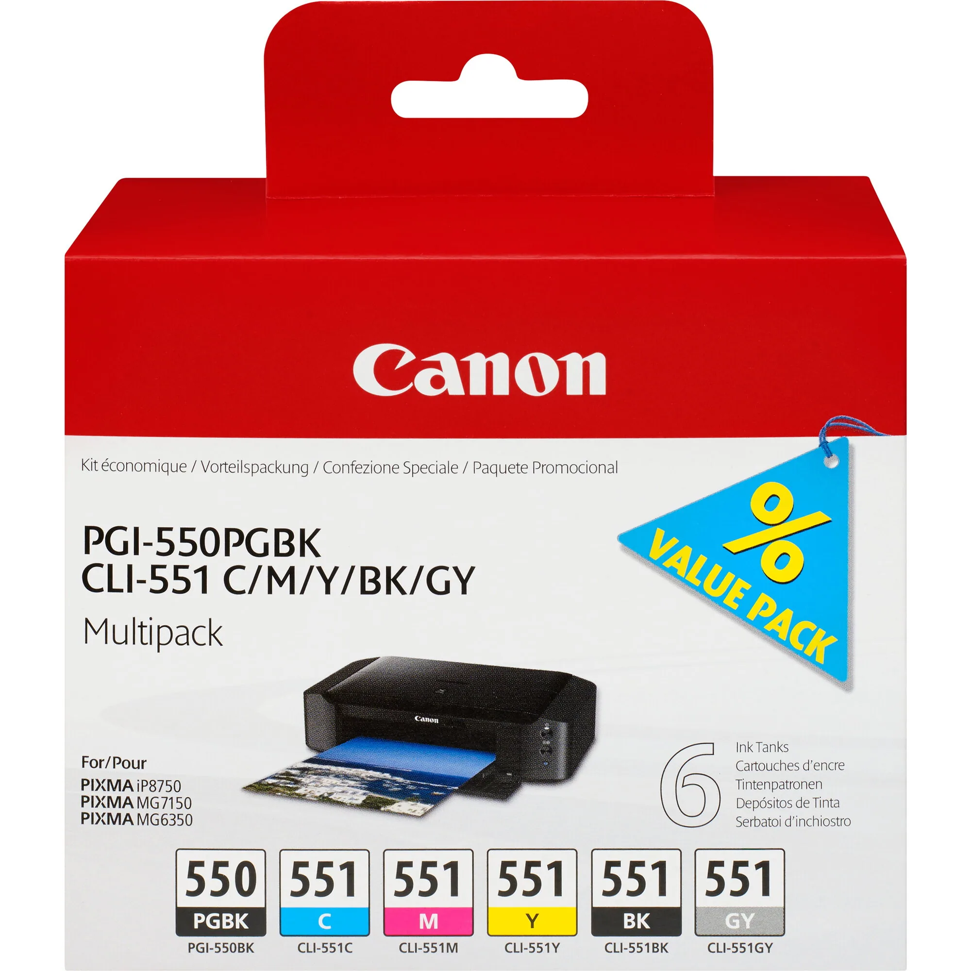 Canon PGI-550/CLI-551 PGBK/C/M/Y/BK/GY Multipack mit 6 Tinten – Bild 1