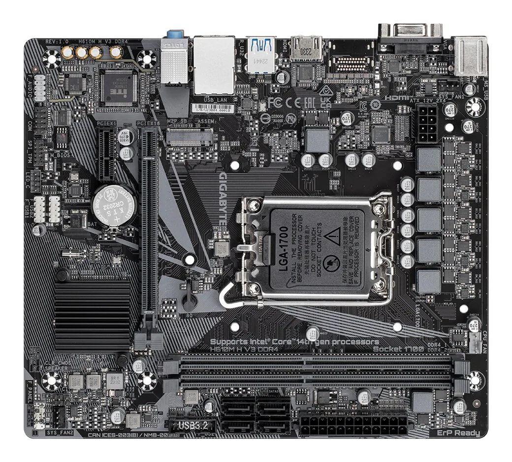 GIGABYTE H610M H V3 DDR4 Mainboard - Unterstützt Intel Core Prozessoren 14th CPUs, 4+1+1 Hybrid Phases Digital VRM, up to 3200MHz DDR4, 1xPCIe 3.0 M.2, GbE LAN, USB 3.2 Gen 1 – Bild 4