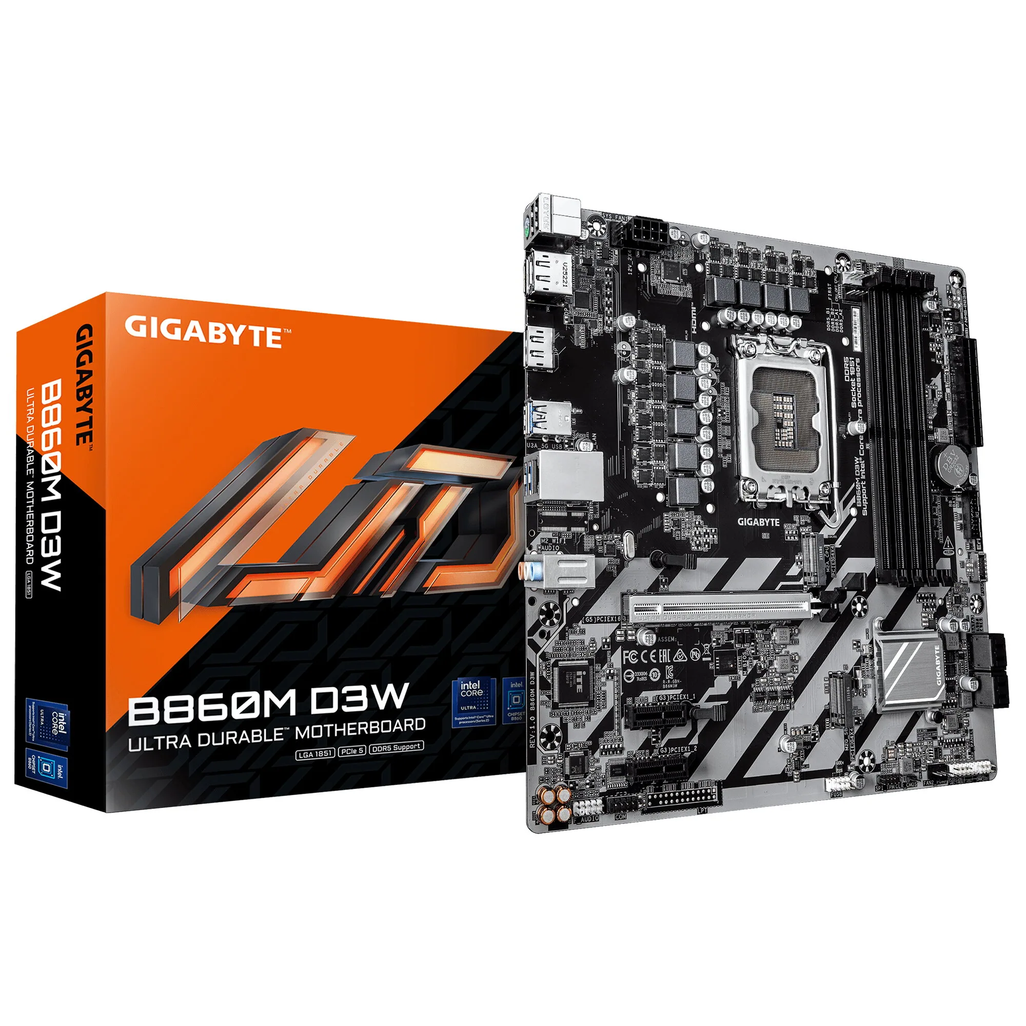 GIGABYTE B860M D3W Mainboard – Intel Core Ultra Series CPUs, 4+1+2-Phasen-VRM, bis zu 9066 MHz DDR5, 2× PCIe 4.0 M.2 – Bild 1