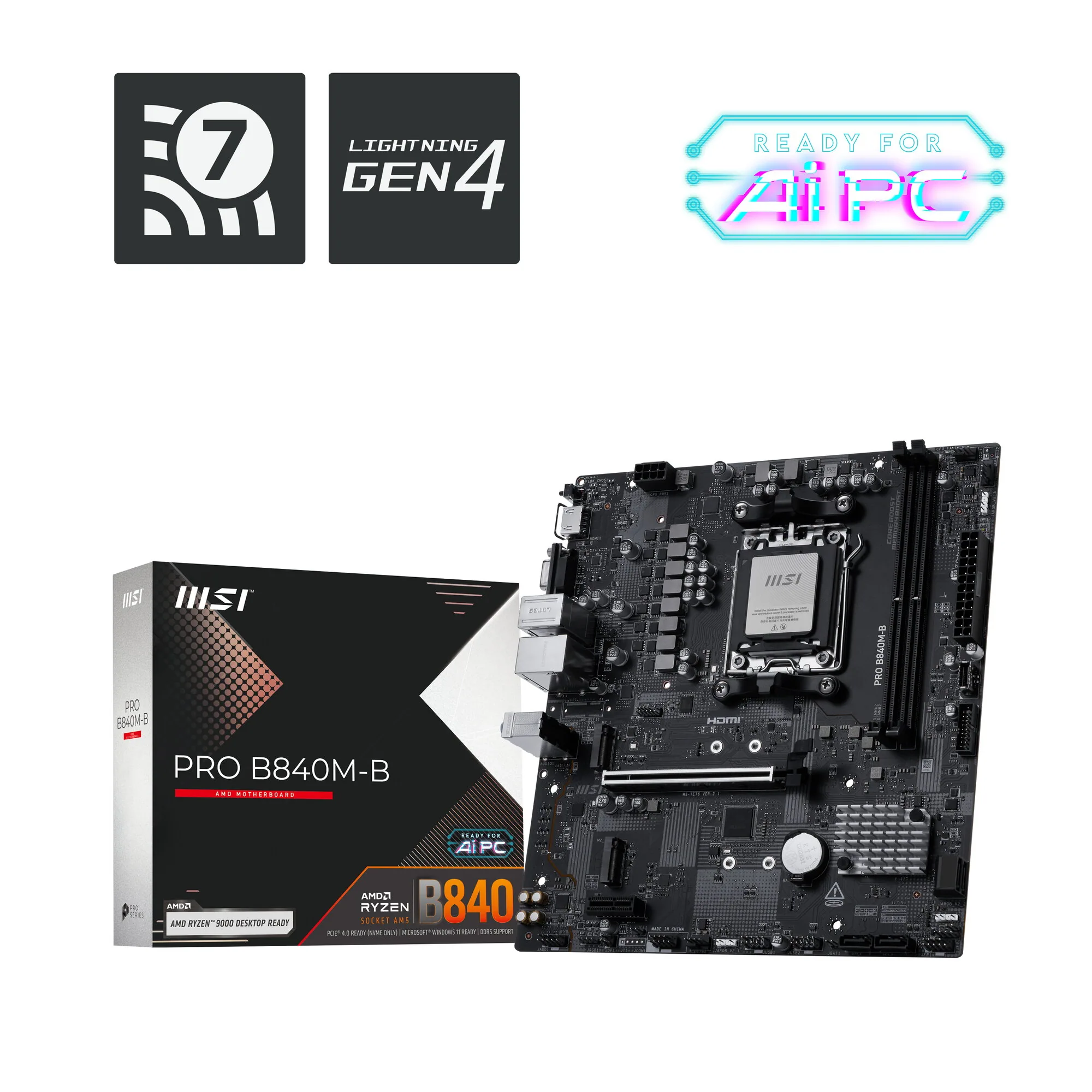 MSI PRO B840M-B Motherboard AMD B840 Sockel AM5 micro ATX – Bild 1