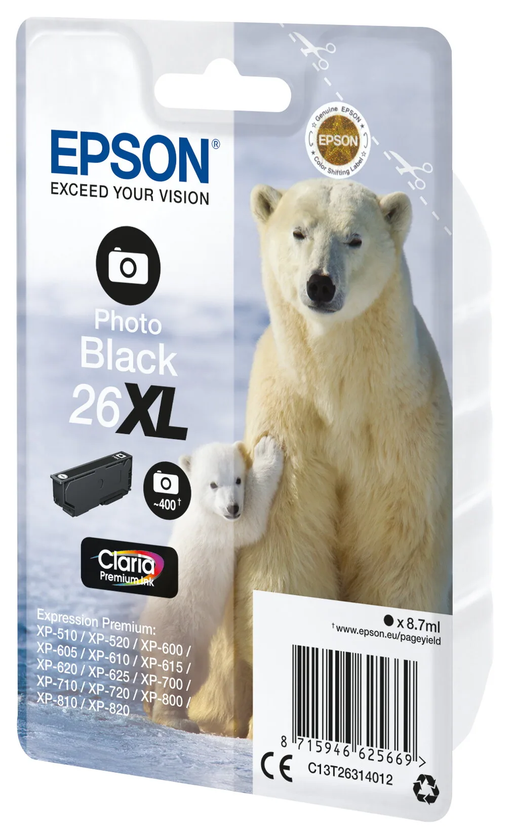 Epson Polar bear 26XL Eisbär Claria Premium Single Photo Black Tinte – Bild 1