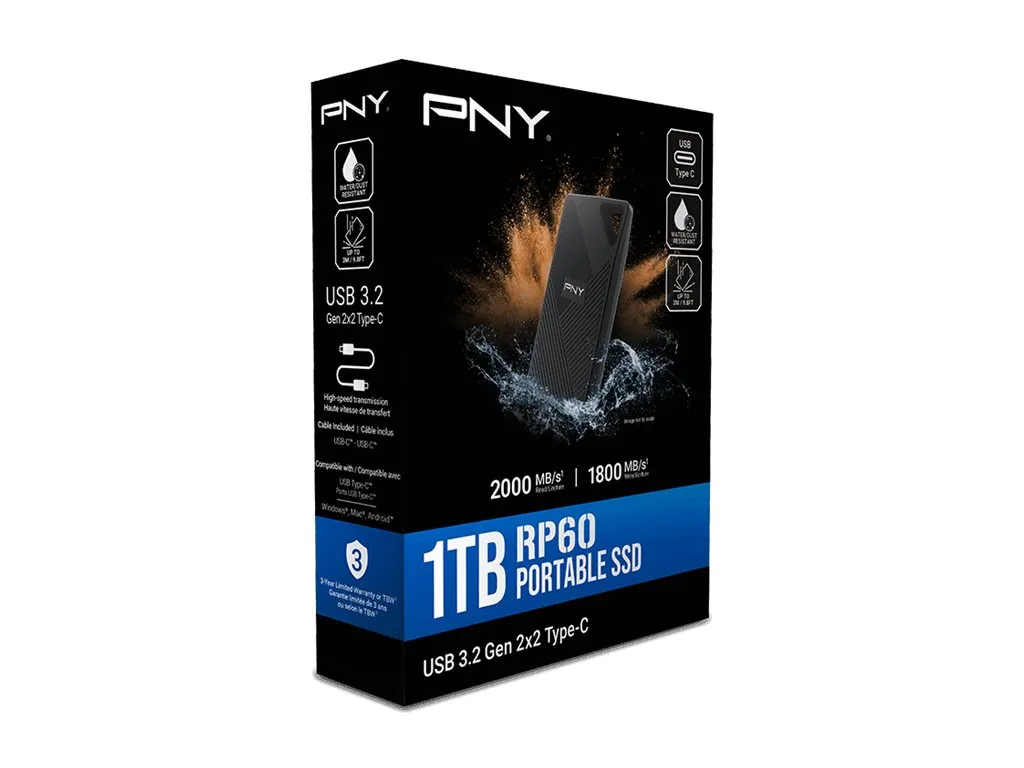 SSD    1TB PNY Portable SSD RP60 USB3.2 Gen.2 Black retail